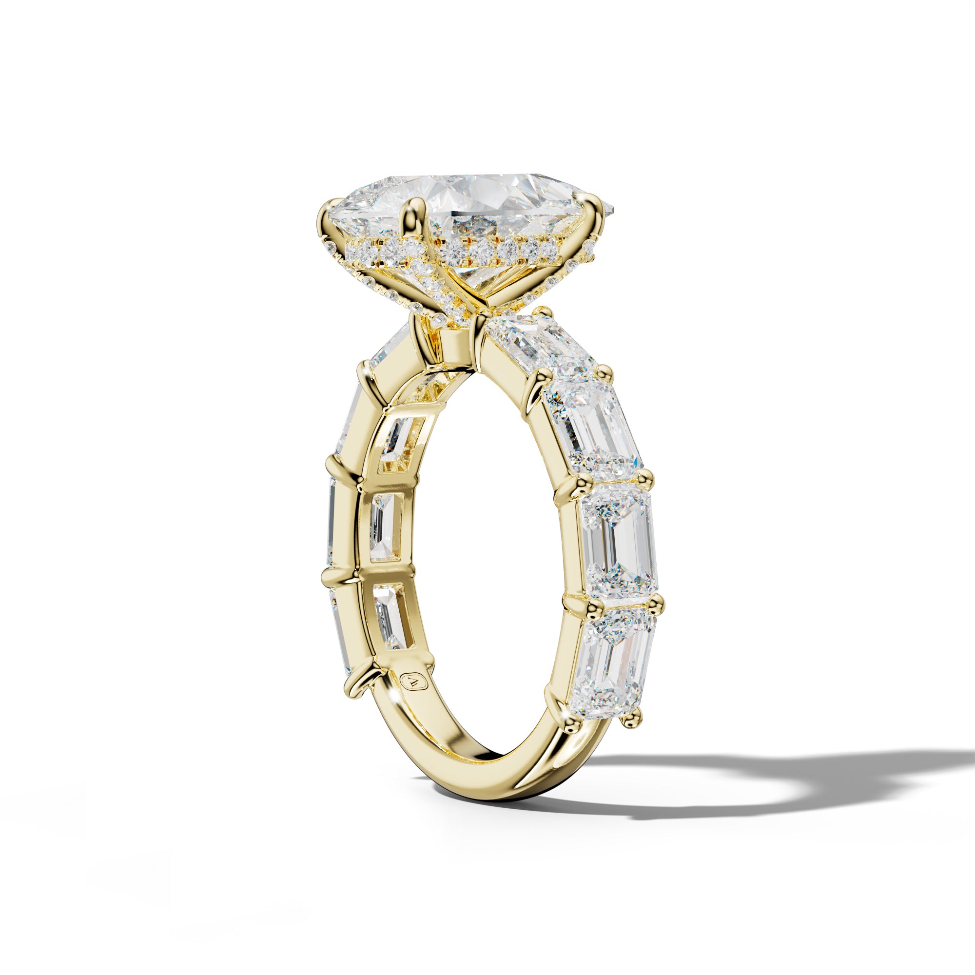 Adriana Pear Shape Engagement Ring With East West Emerald Cut Side Stones