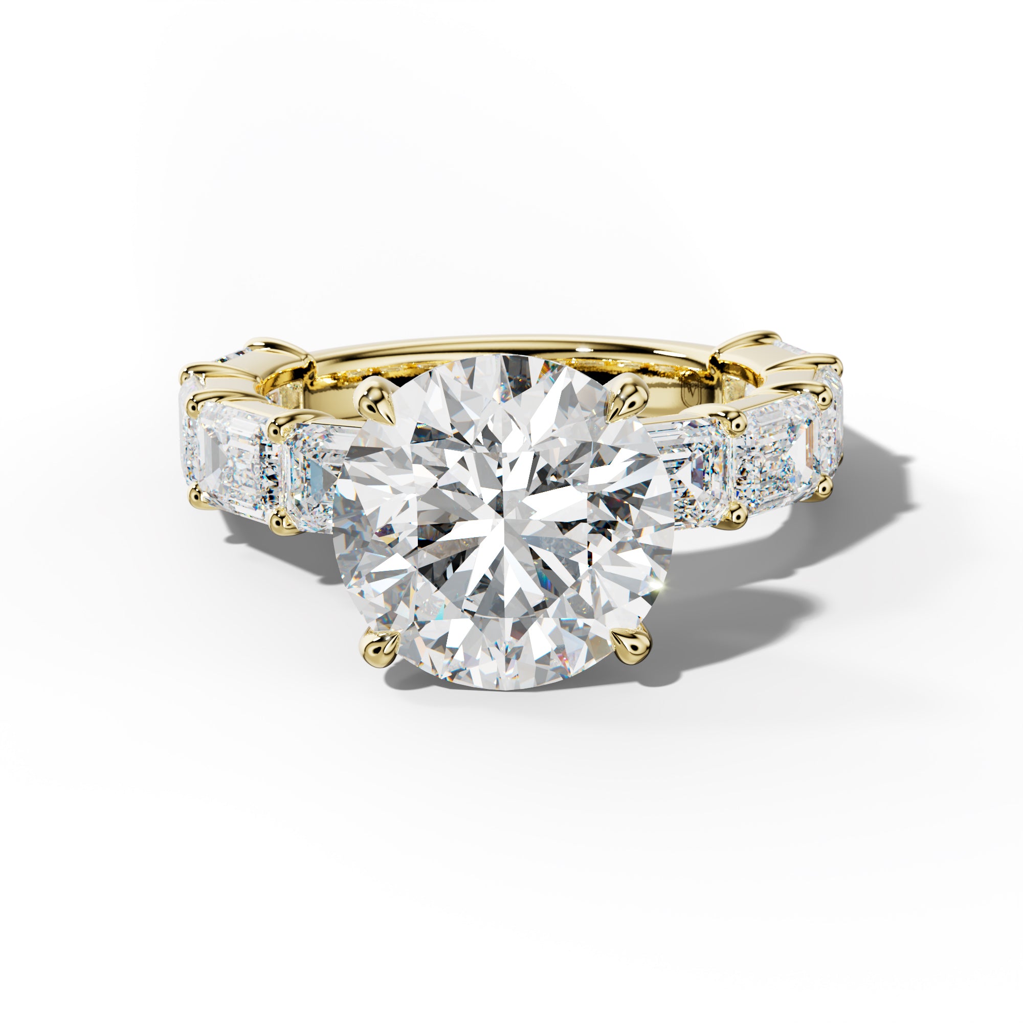 Adriana Round Diamond Engagement Ring With East West Emerald Cut Side Stones