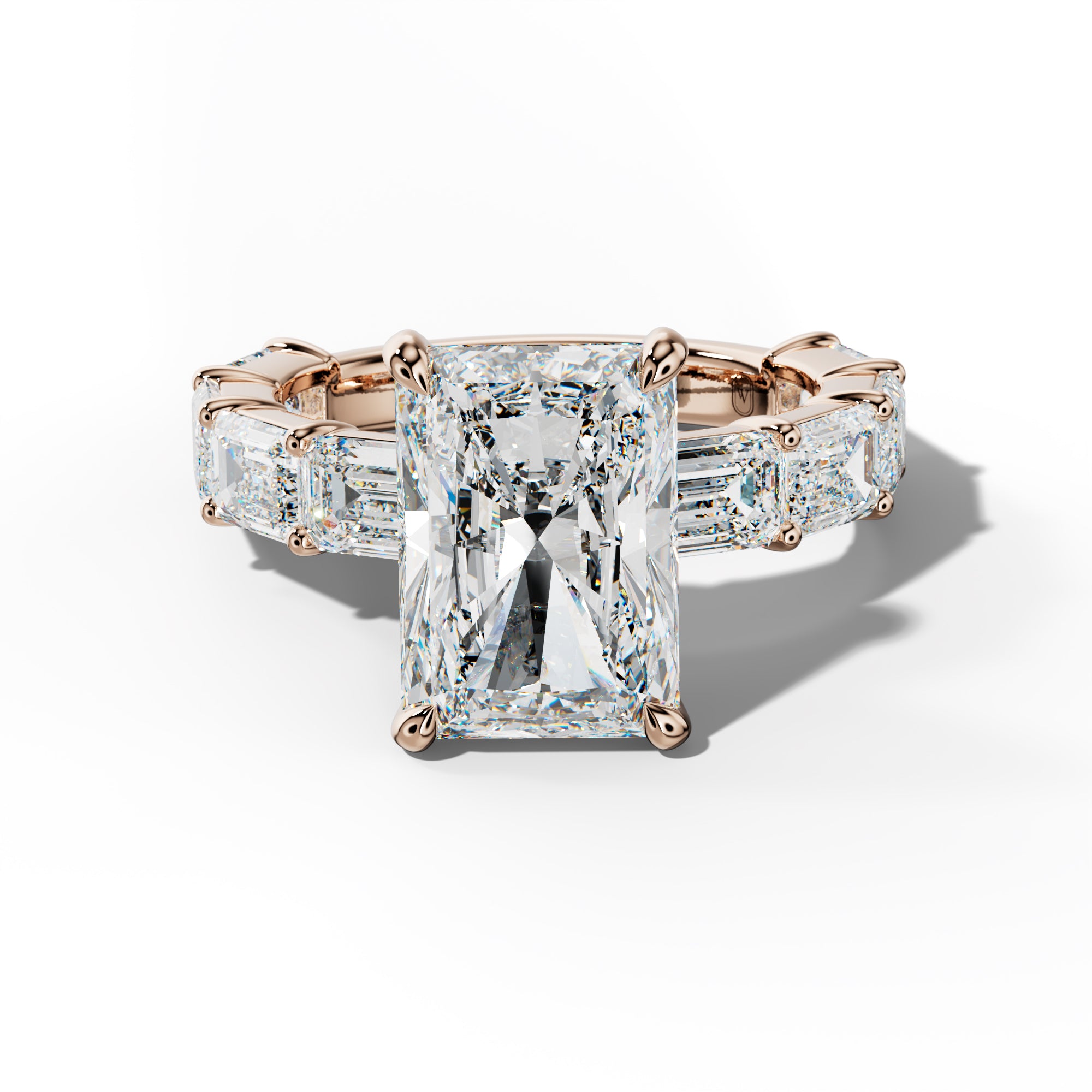 Adriana Radiant Diamond Engagement Ring With East West Emerald Cut Side Stones