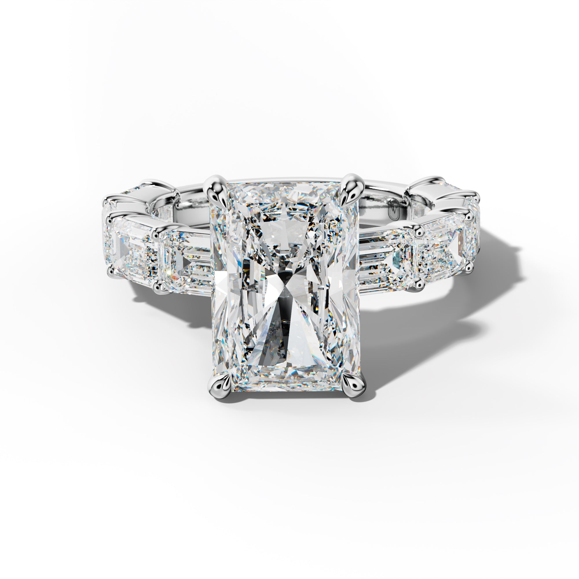 Adriana Radiant Diamond Engagement Ring With East West Emerald Cut Side Stones