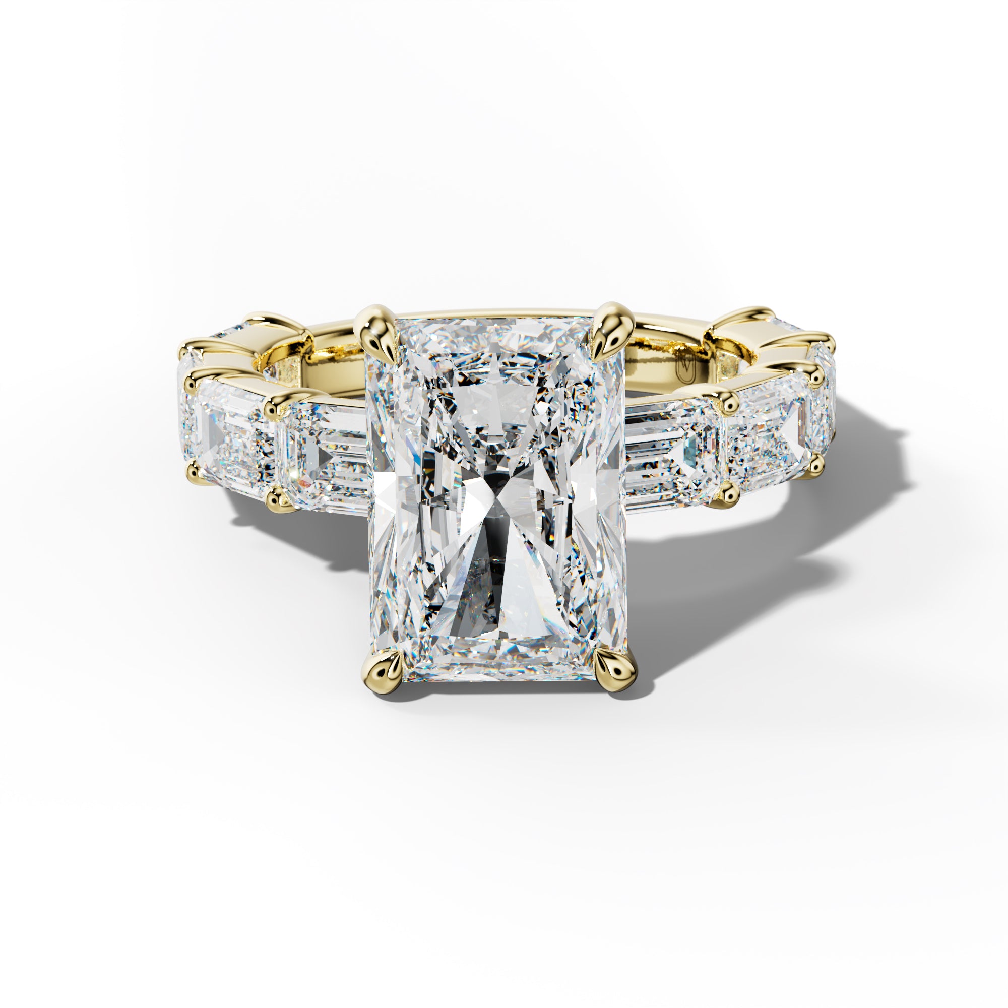 Adriana Radiant Diamond Engagement Ring With East West Emerald Cut Side Stones