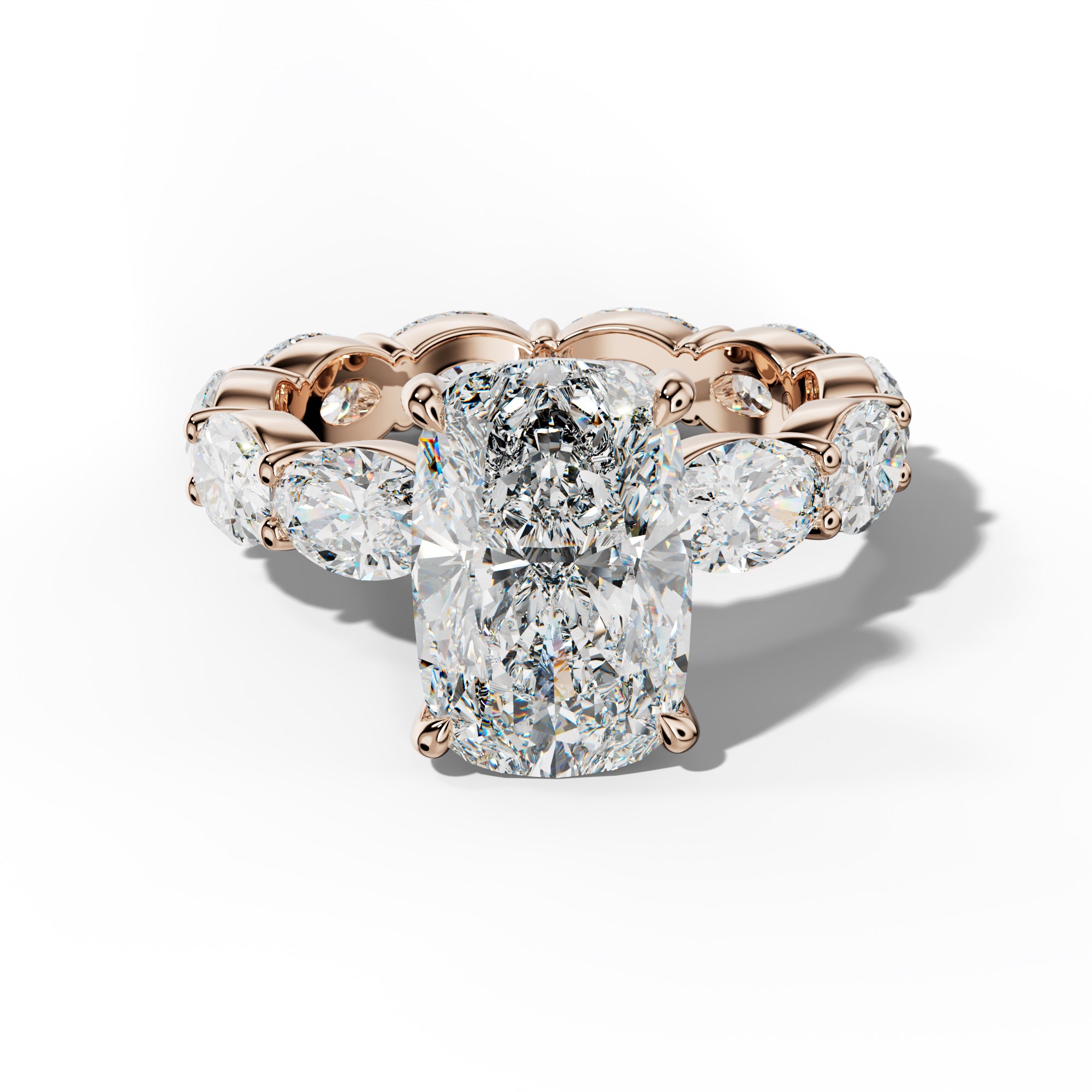 Margaret Elongated Cushion Diamond Engagement Ring With East West Oval Side Stones