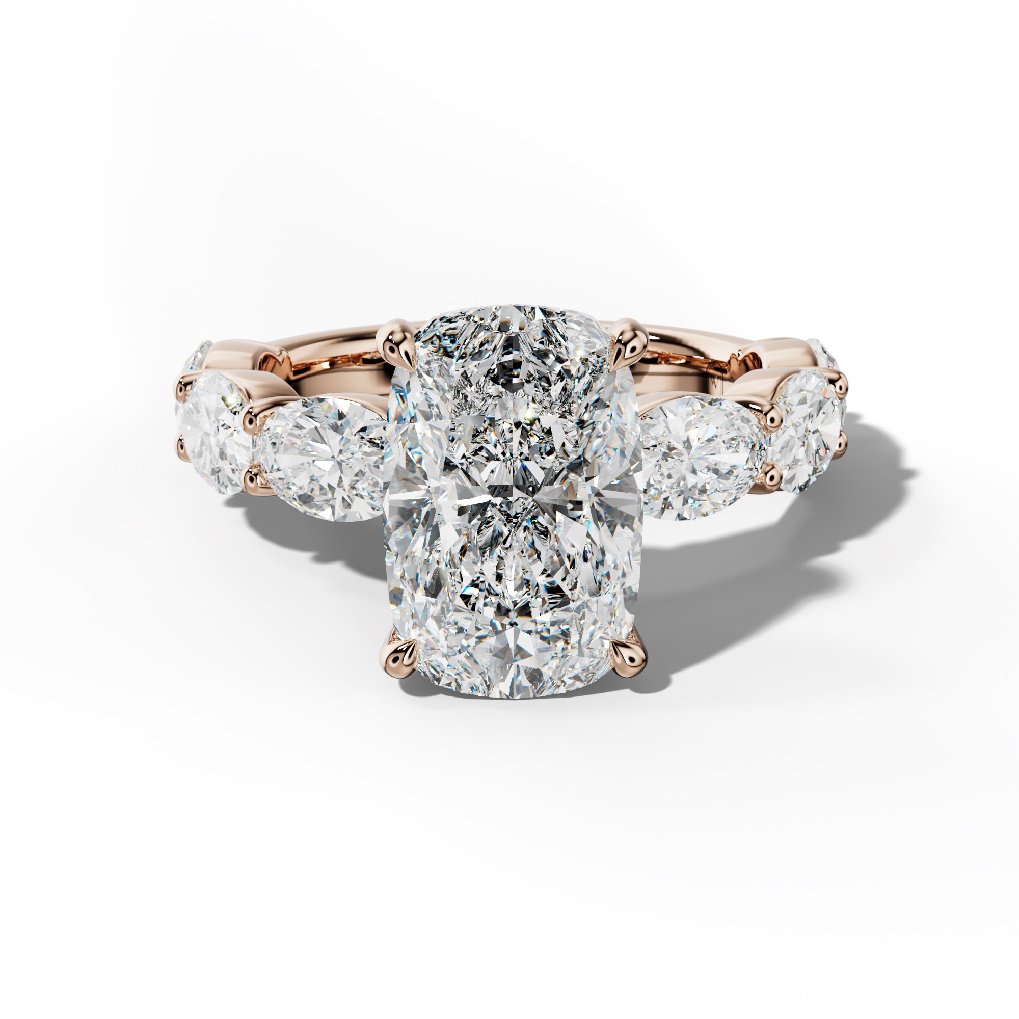 Katherine Elongated Cushion Diamond Engagement Ring With East West Oval Side Stones
