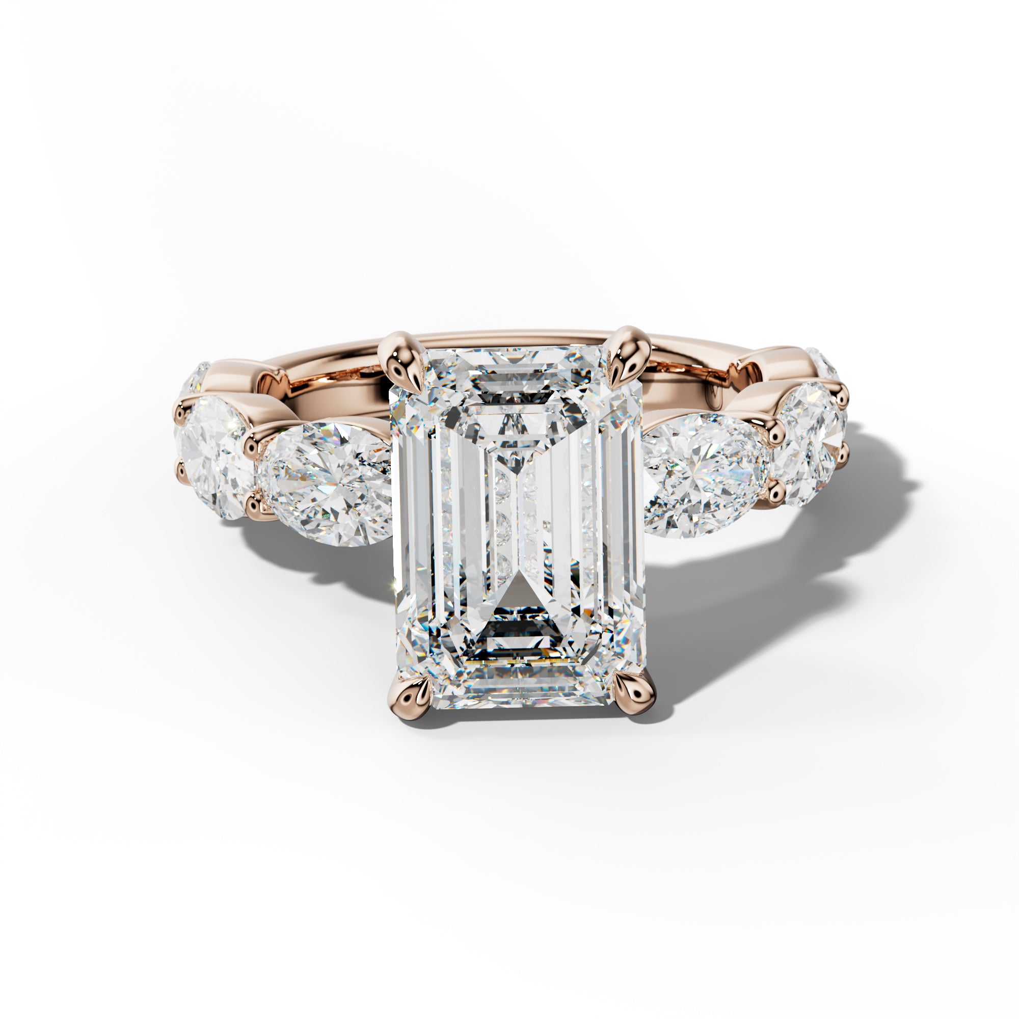 Katherine Emerald Cut Engagement Ring With East West Oval Side Stones