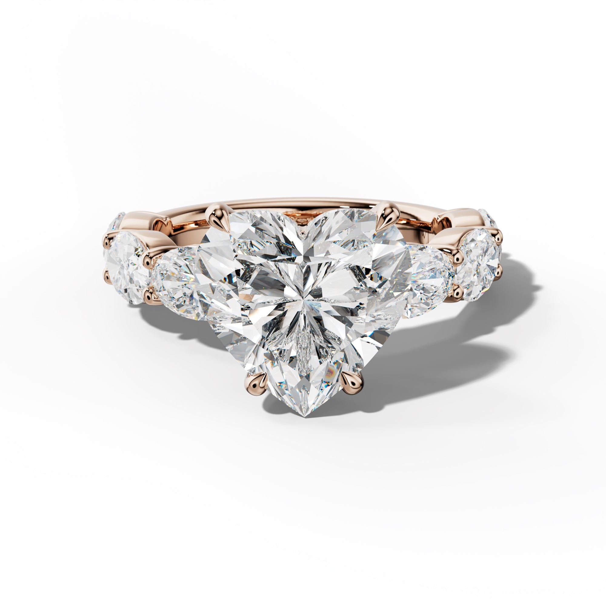 Katherine Heart Diamond Engagement Ring With East West Oval Side Stones
