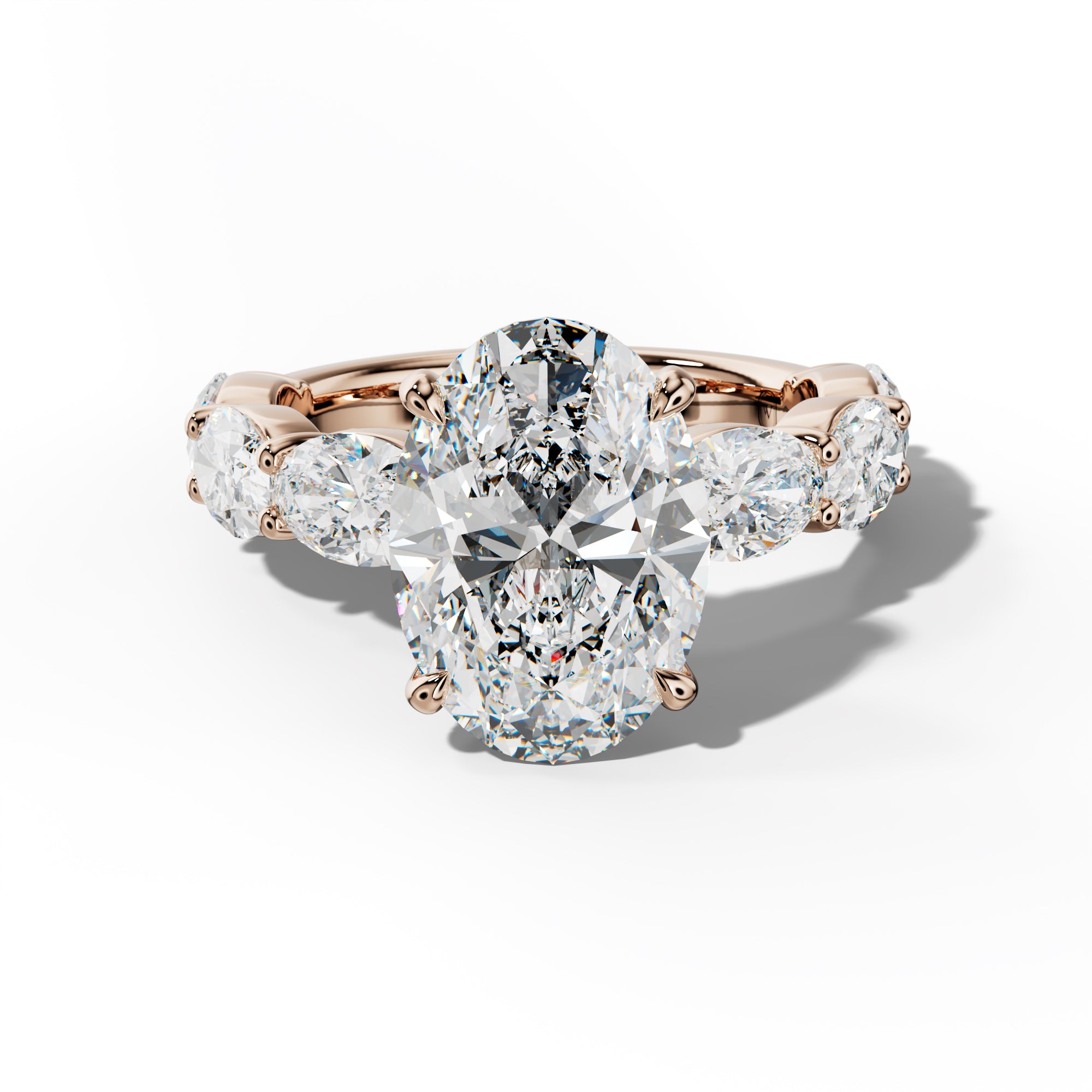Katherine Oval Diamond Engagement Ring With East West Oval Side Stones