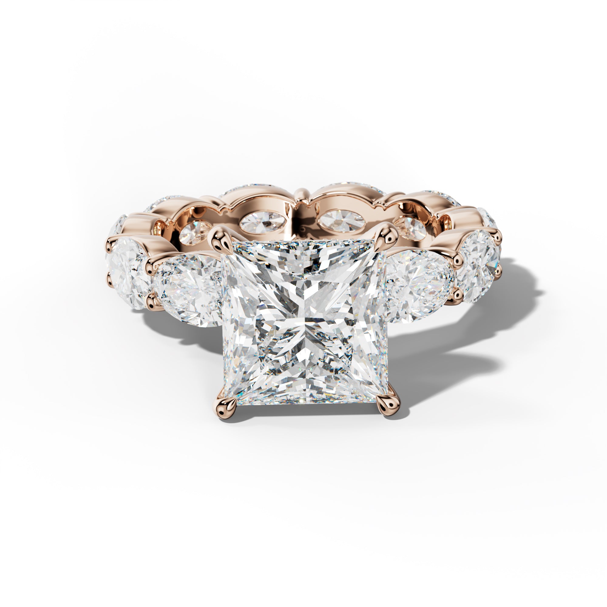 Margaret Princess Cut Engagement Ring With East West Oval Side Stones