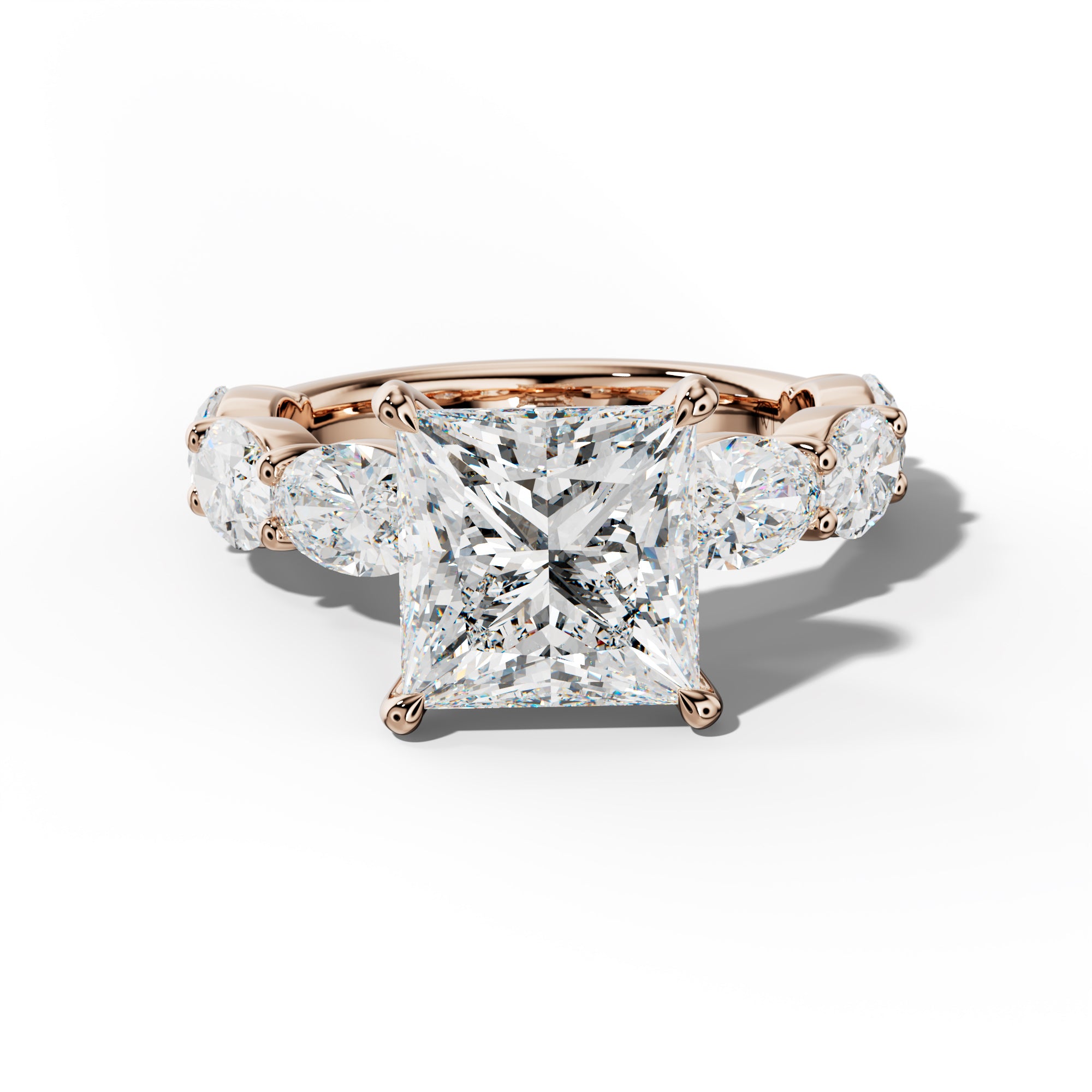 Katherine Princess Cut Engagement Ring With East West Oval Side Stones