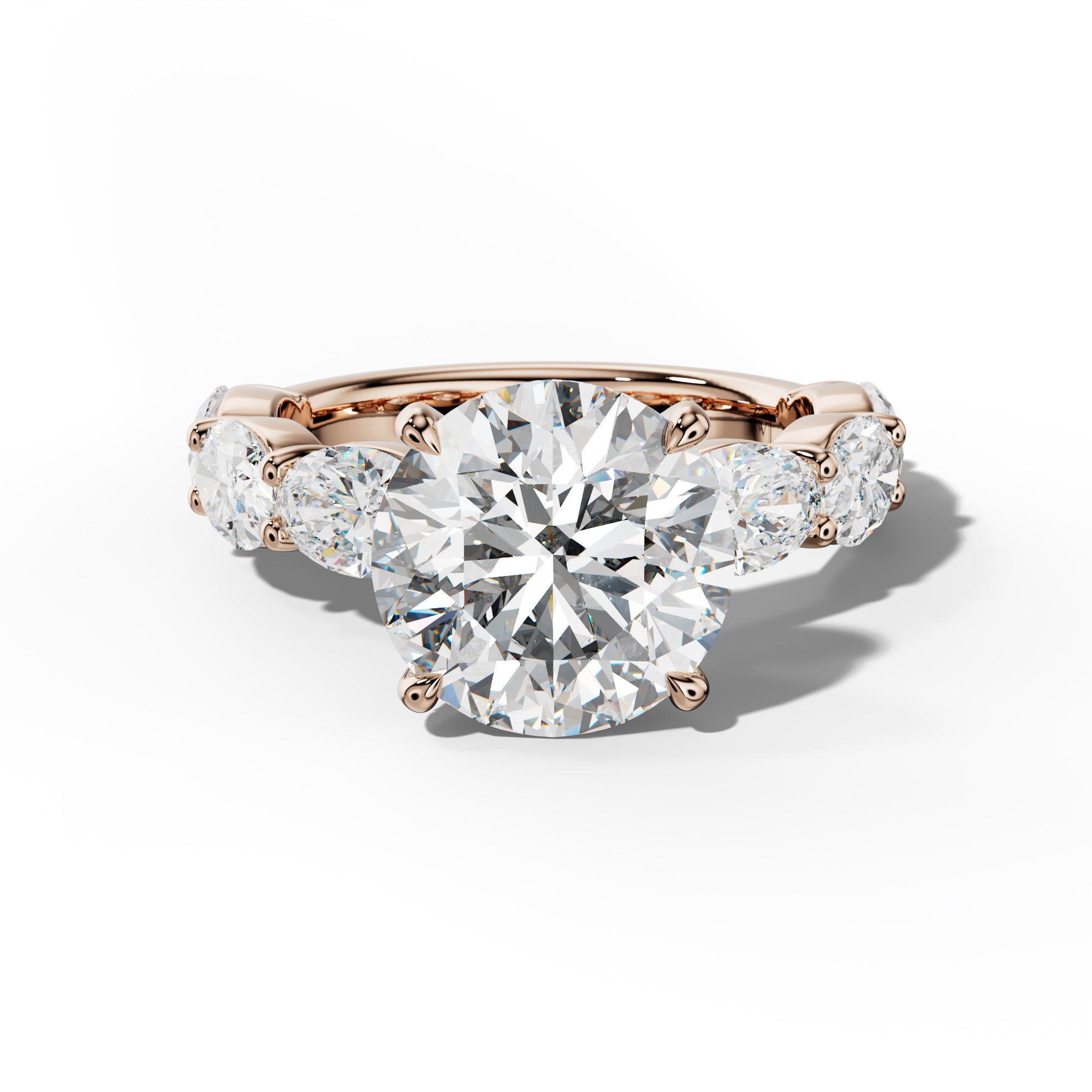 Katherine Round Diamond Engagement Ring With East West Oval Side Stones