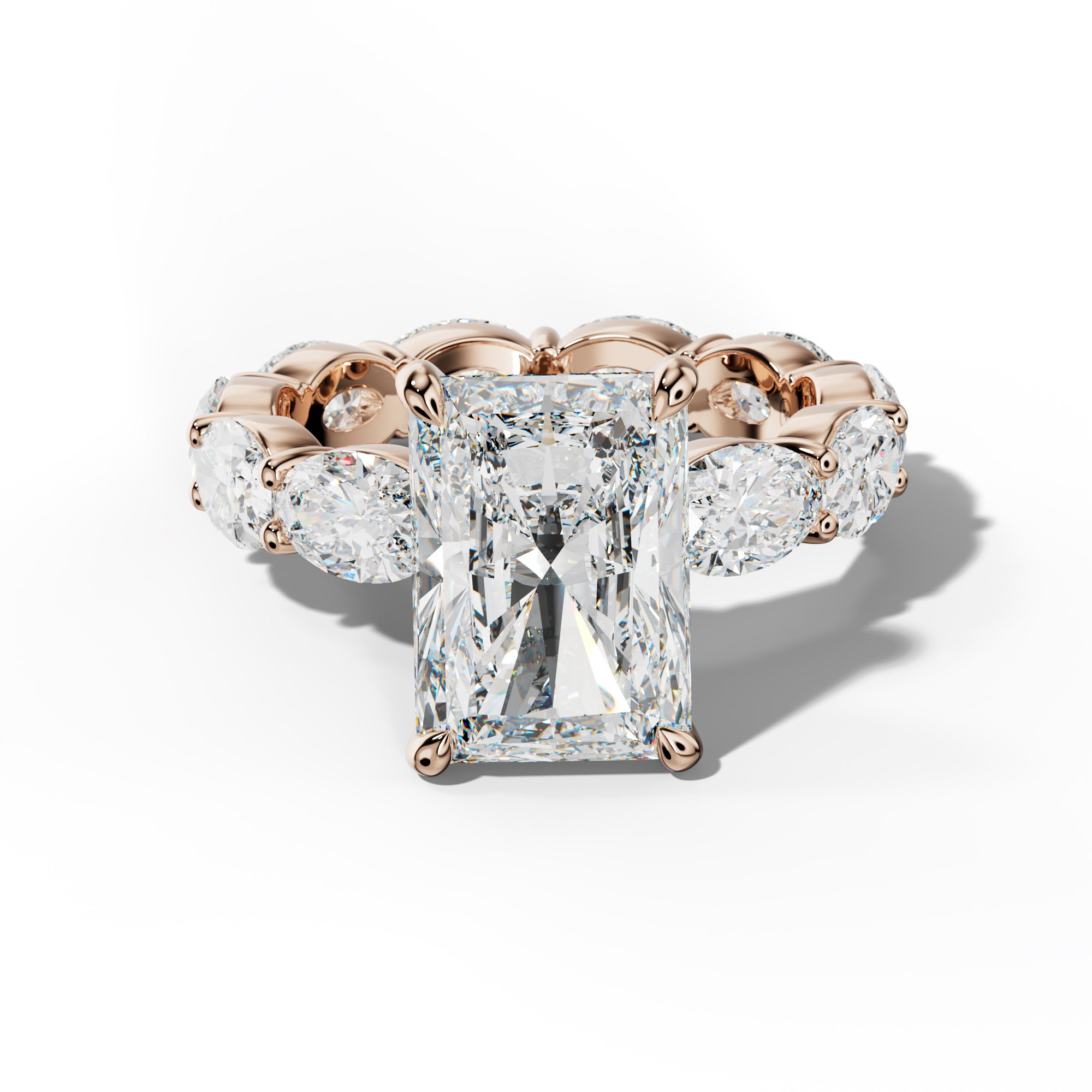 Margaret Radiant Diamond Engagement Ring With East West Oval Side Stones