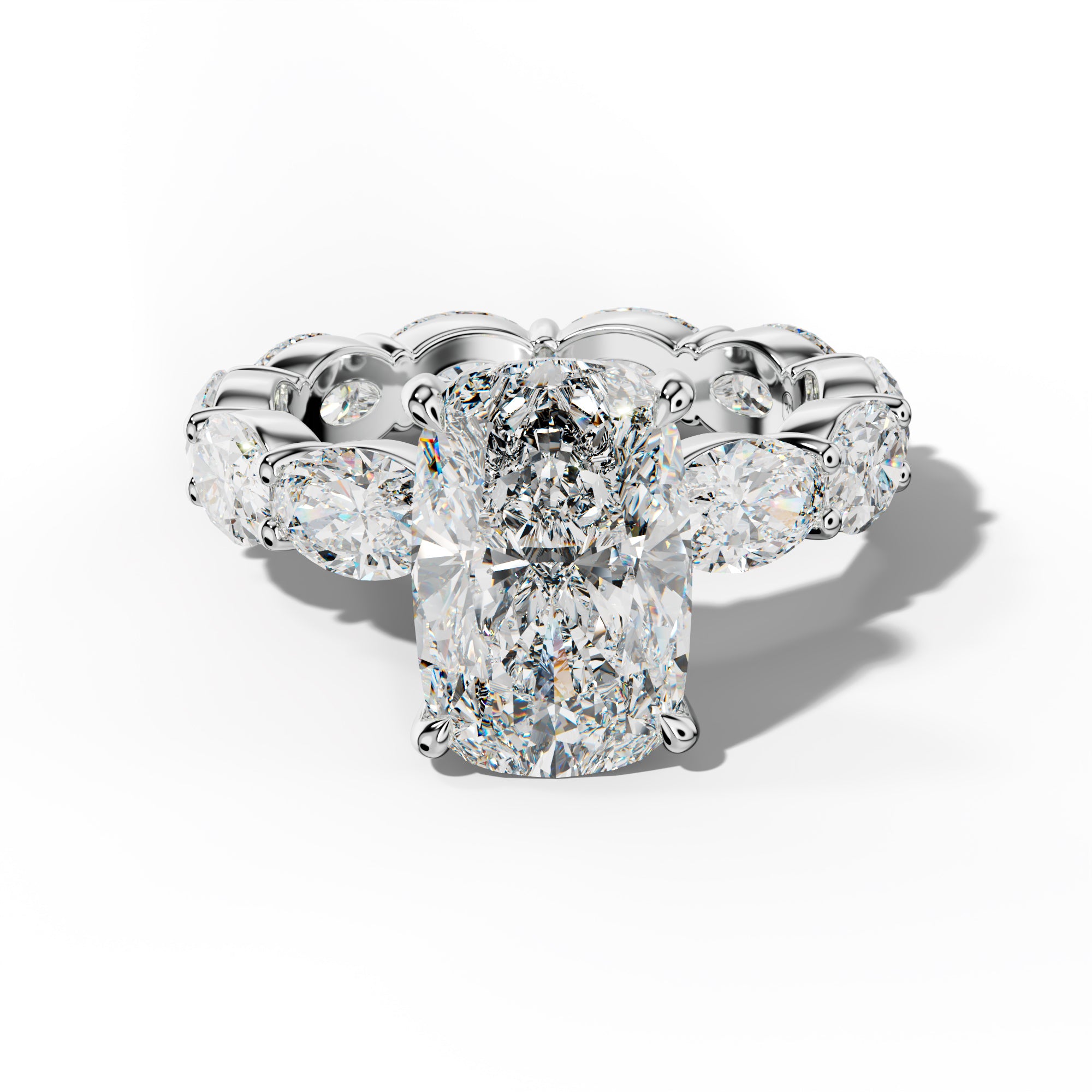 Margaret Elongated Cushion Diamond Engagement Ring With East West Oval Side Stones