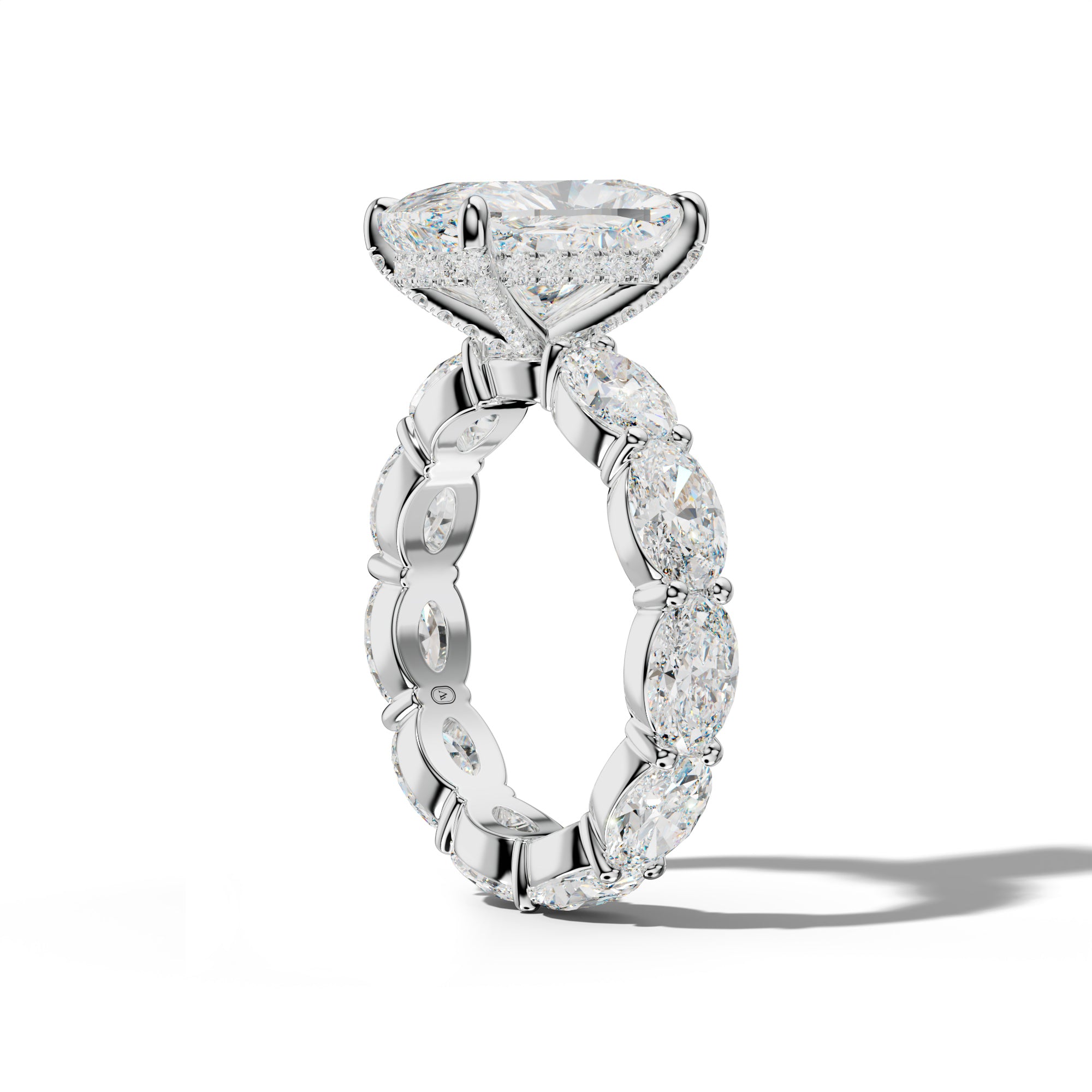 Margaret Elongated Cushion Diamond Engagement Ring With East West Oval Side Stones