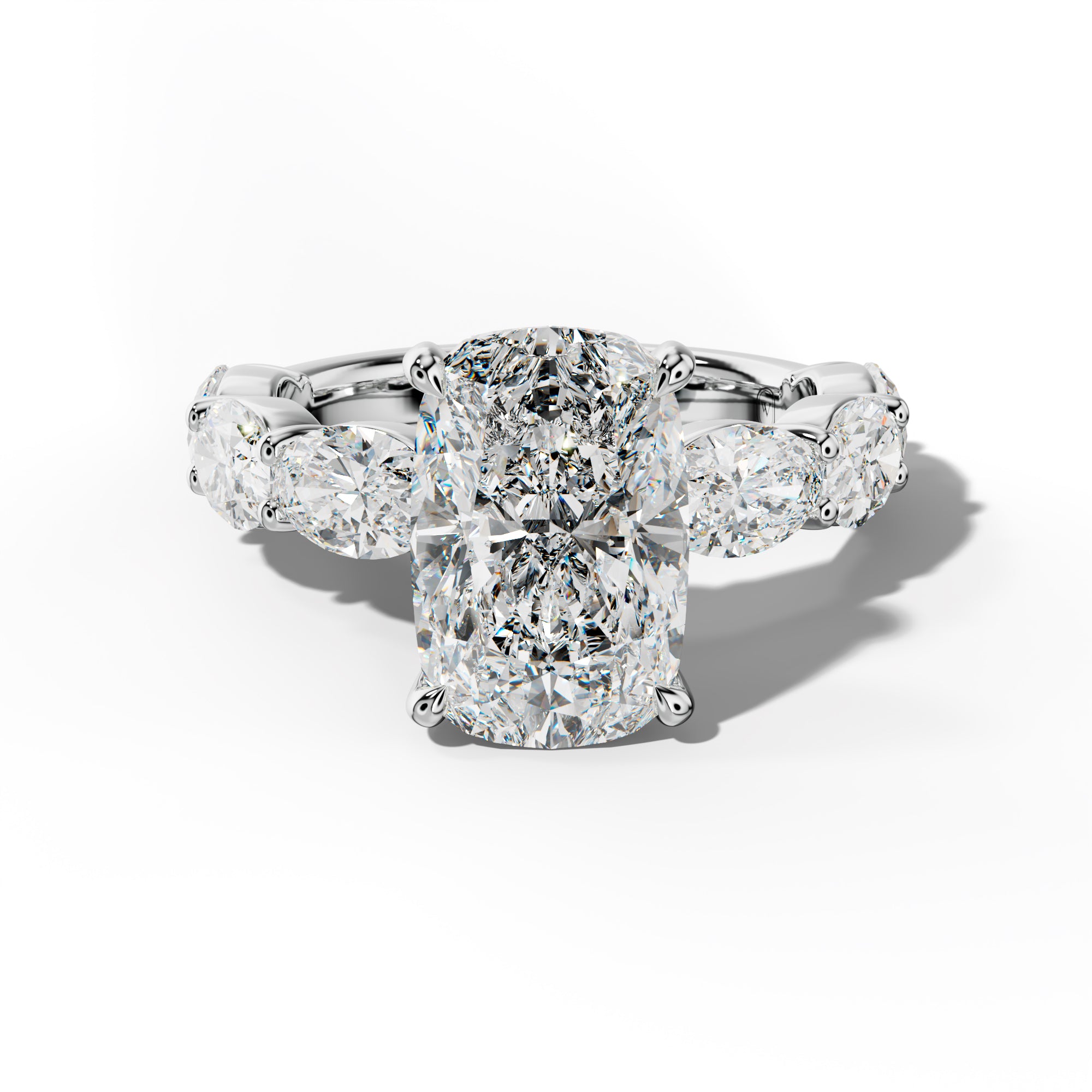 Katherine Elongated Cushion Diamond Engagement Ring With East West Oval Side Stones