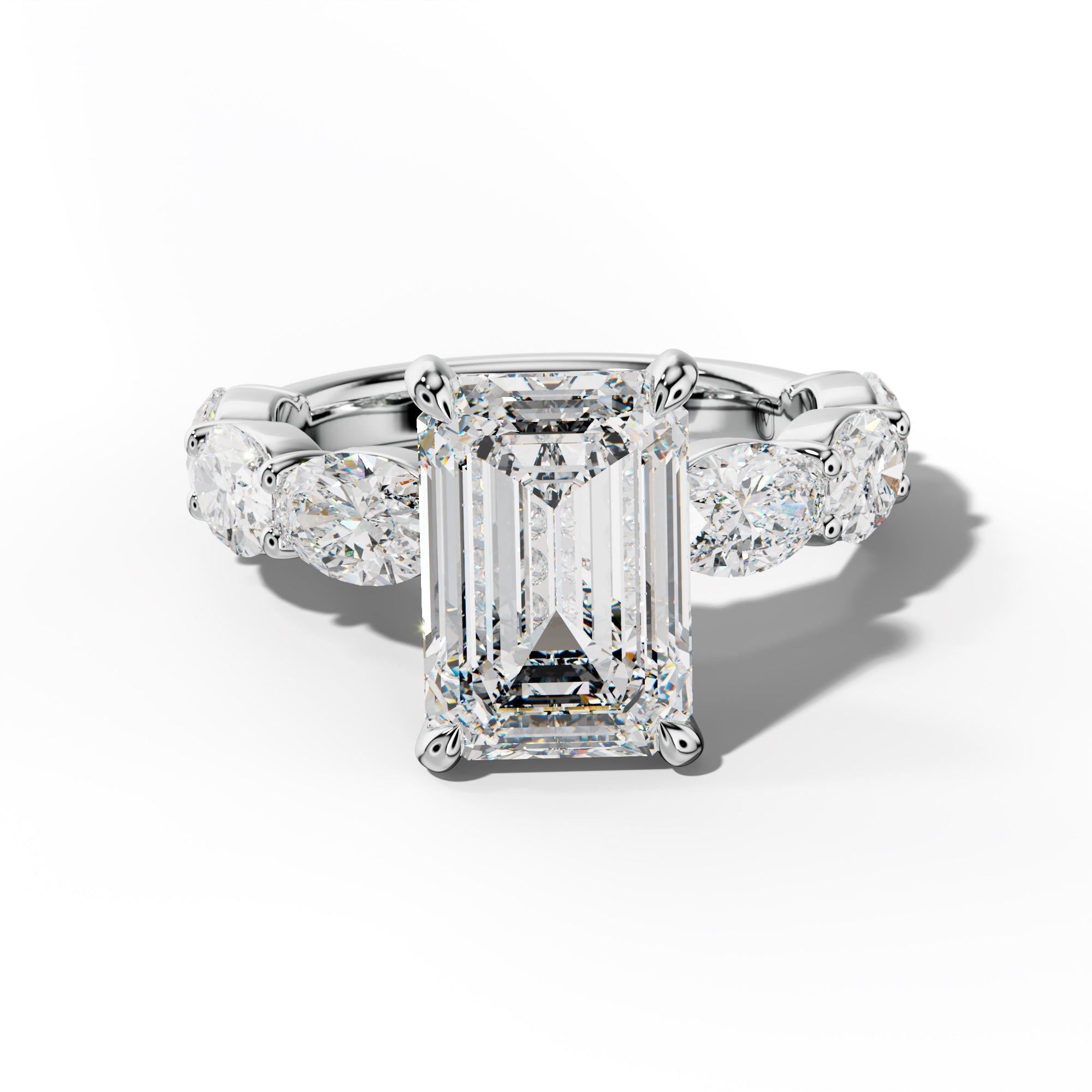 Katherine Emerald Cut Engagement Ring With East West Oval Side Stones