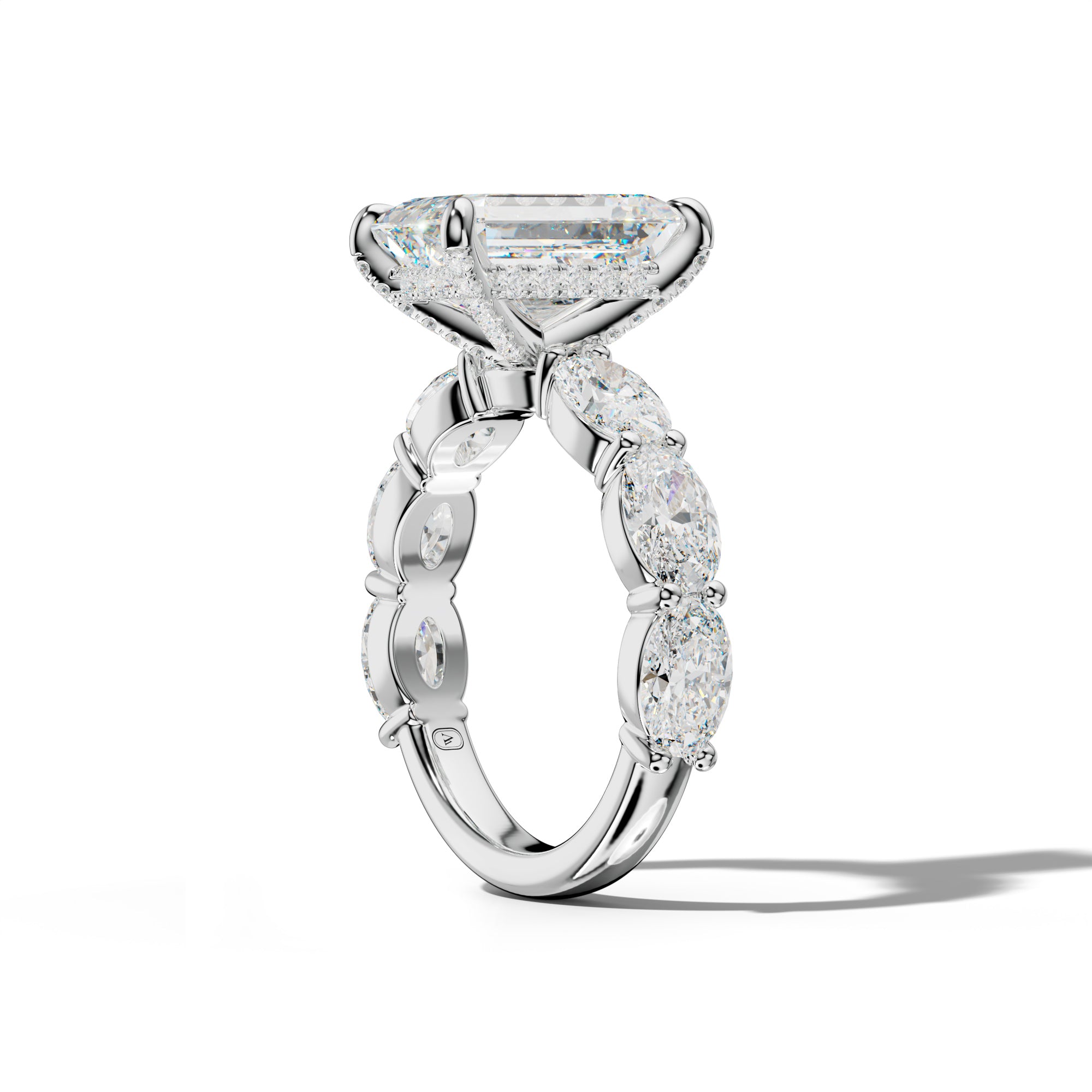 Katherine Emerald Cut Engagement Ring With East West Oval Side Stones