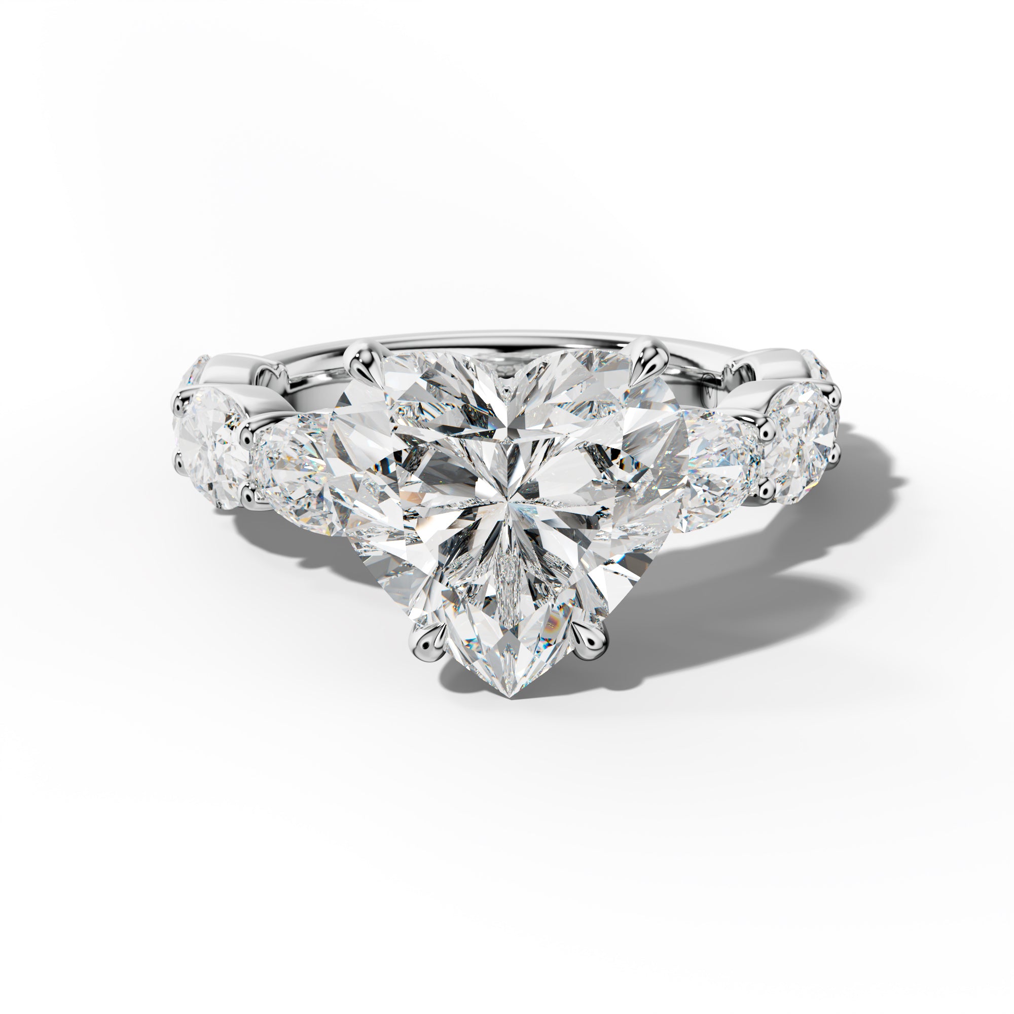 Katherine Heart Diamond Engagement Ring With East West Oval Side Stones