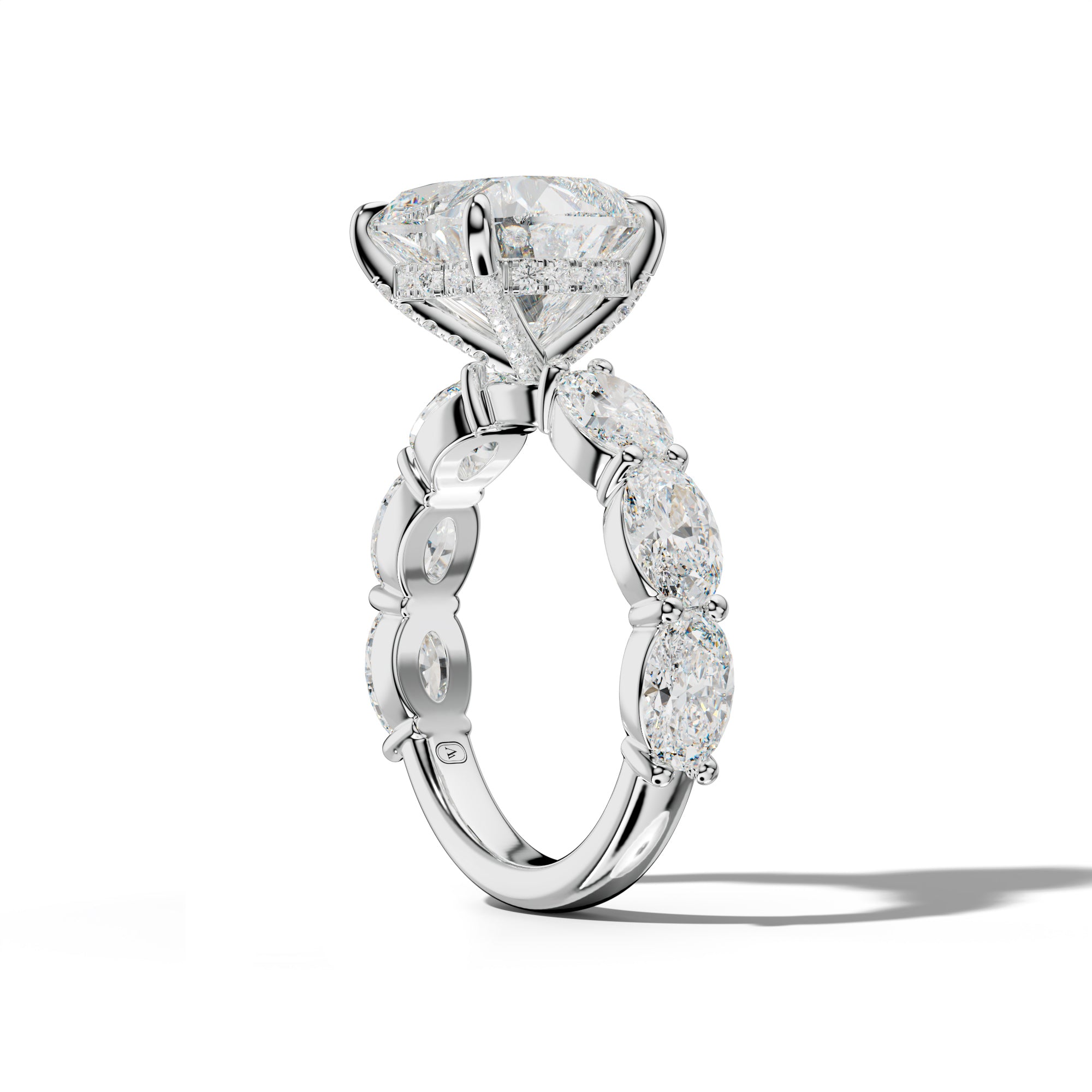 Katherine Heart Diamond Engagement Ring With East West Oval Side Stones