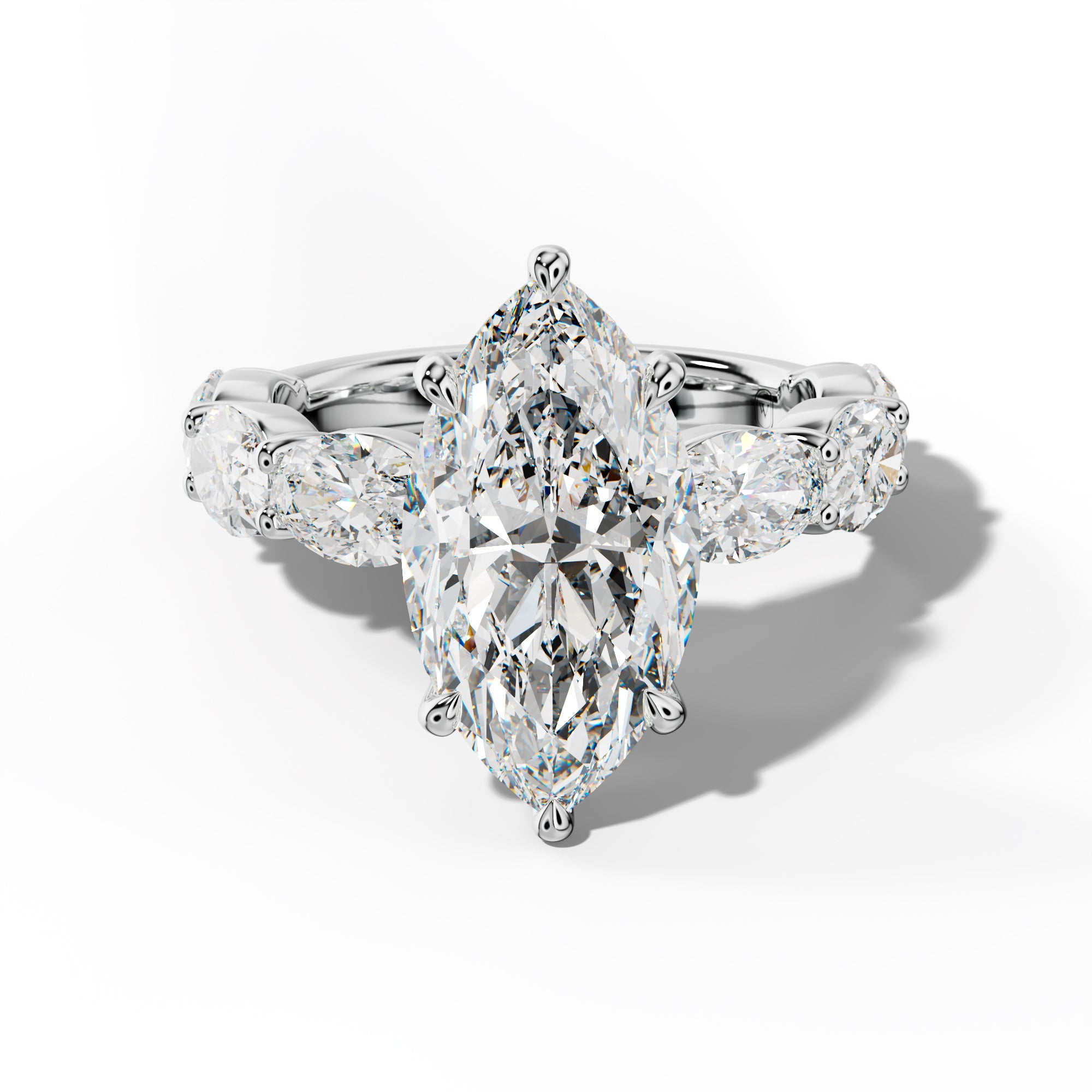 Katherine Marquise Diamond Engagement Ring With East West Oval Side Stones