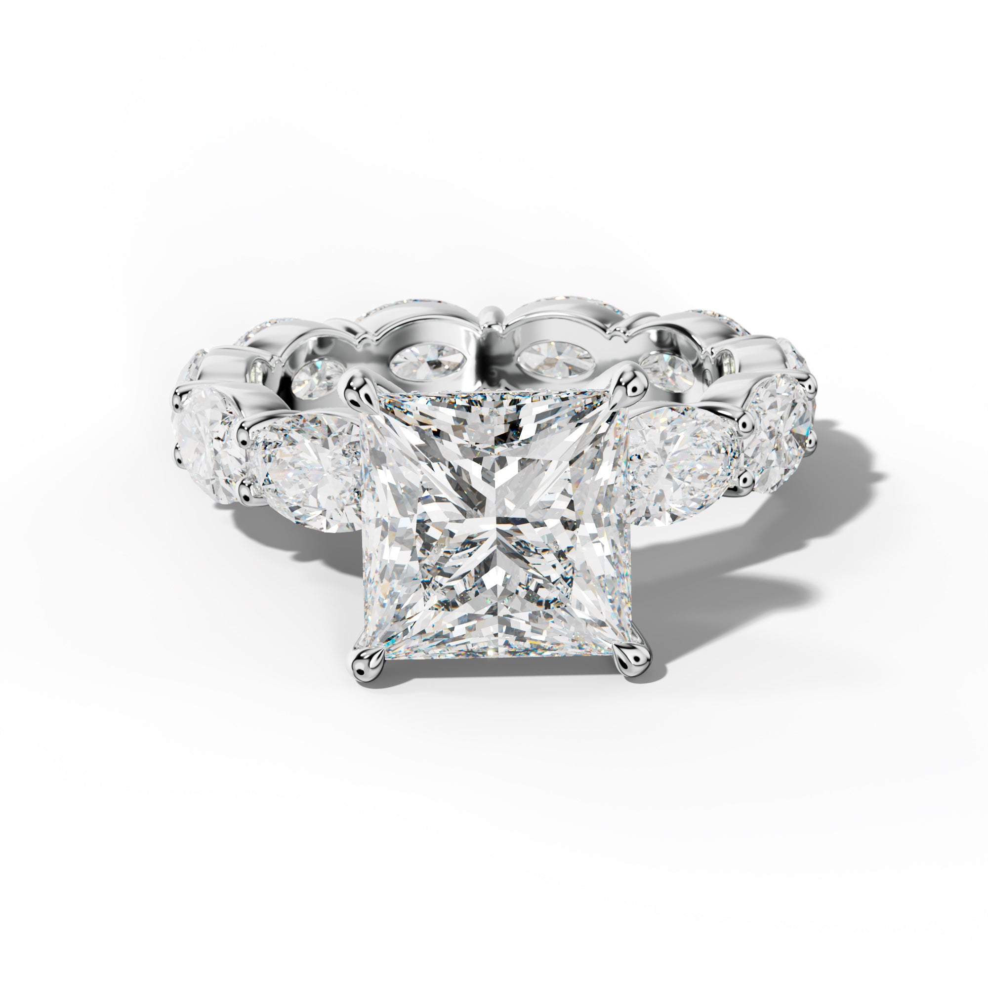 Margaret Princess Cut Engagement Ring With East West Oval Side Stones