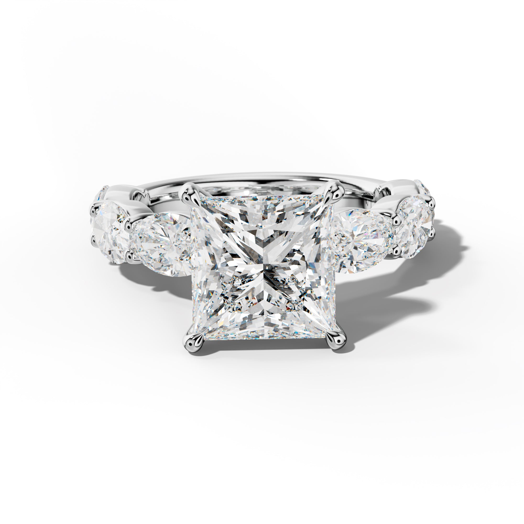 Katherine Princess Cut Engagement Ring With East West Oval Side Stones