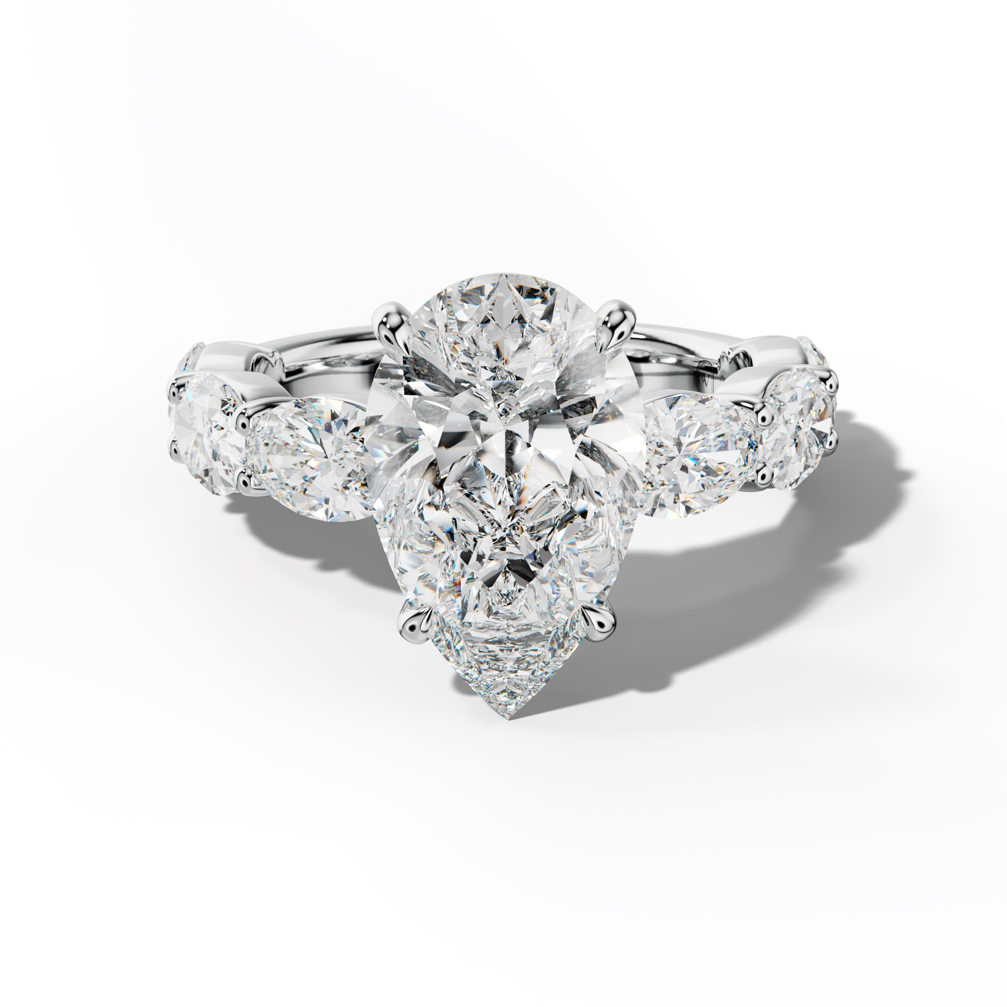 Katherine Pear Shape Engagement Ring With East West Oval Side Stones