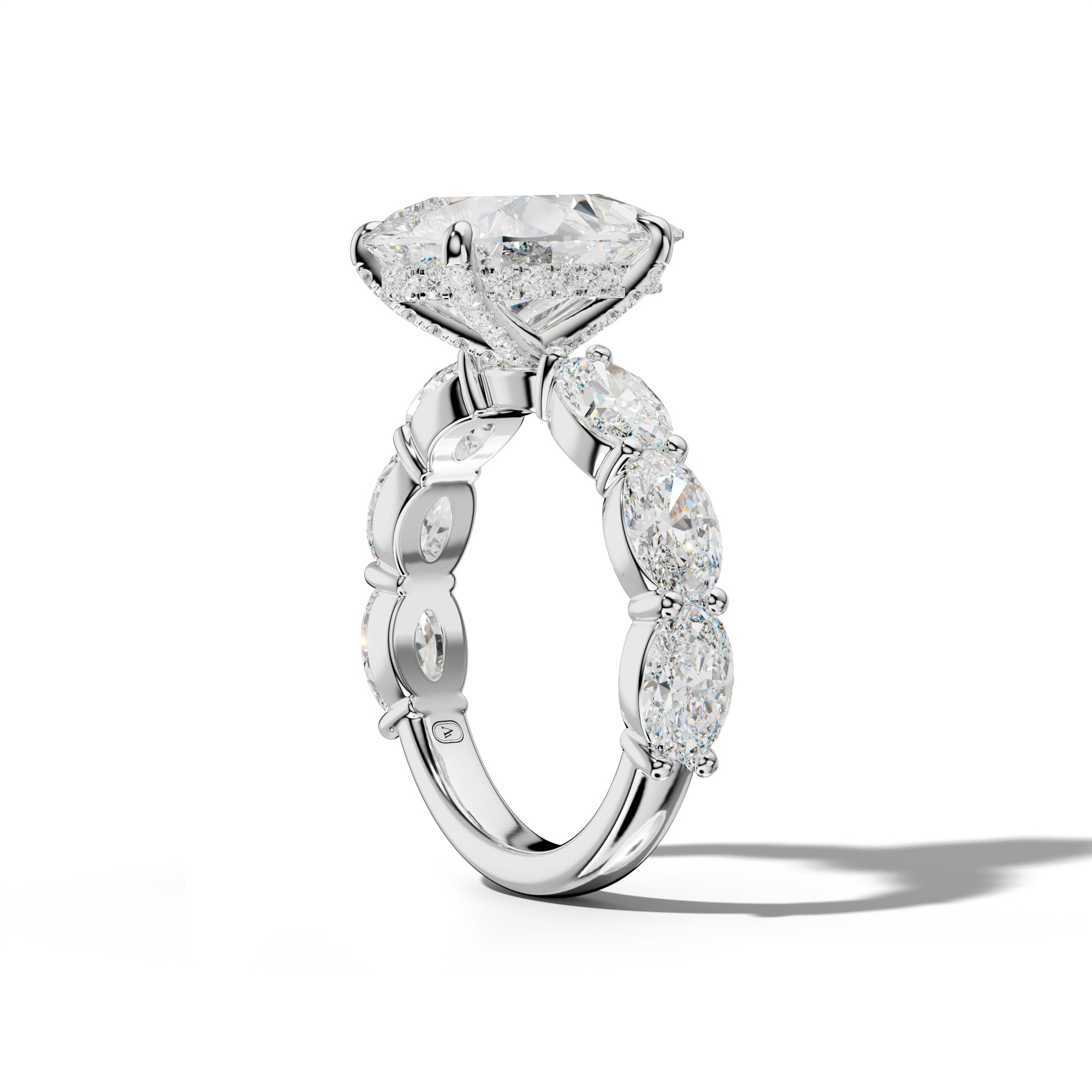 Katherine Pear Shape Engagement Ring With East West Oval Side Stones