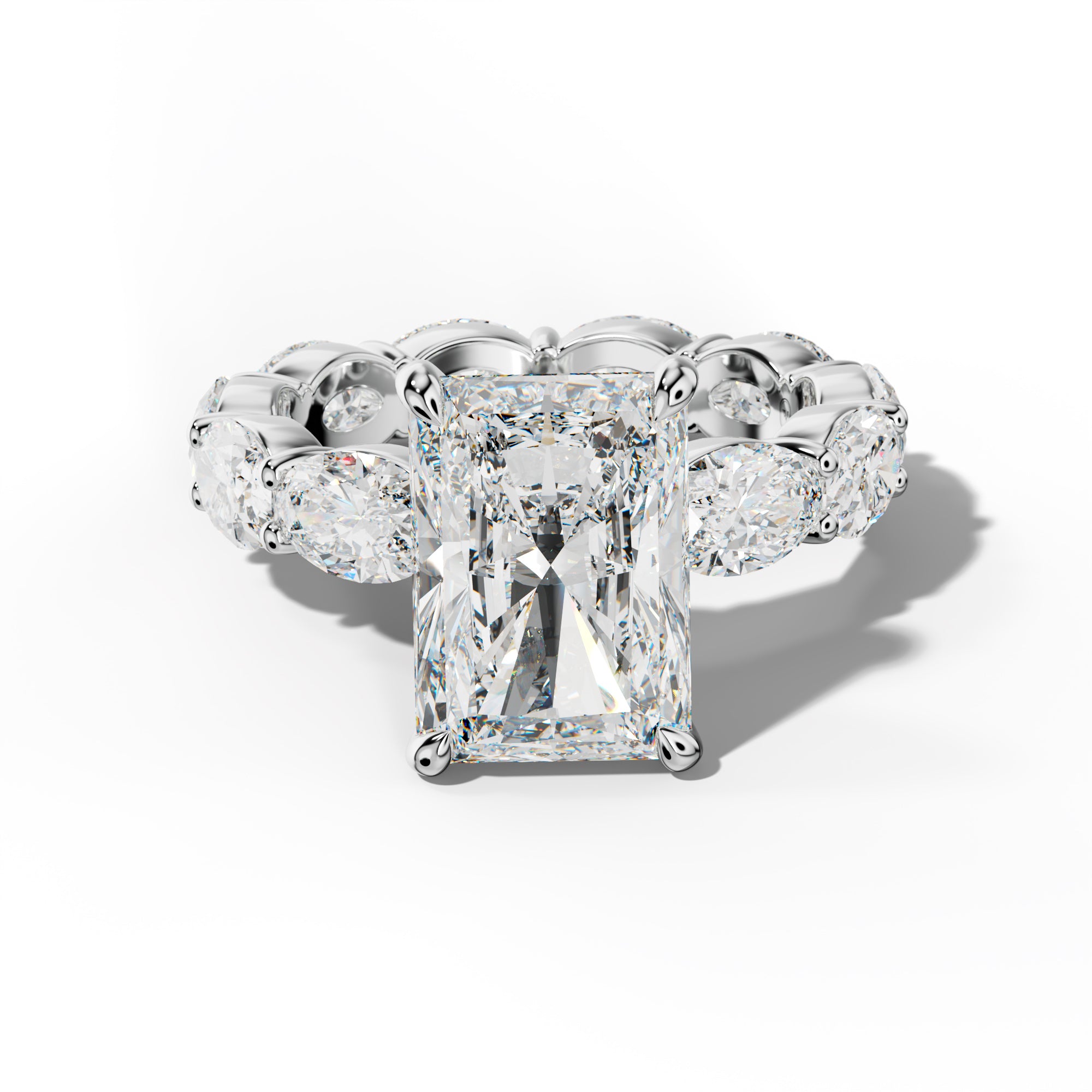 Margaret Radiant Diamond Engagement Ring With East West Oval Side Stones