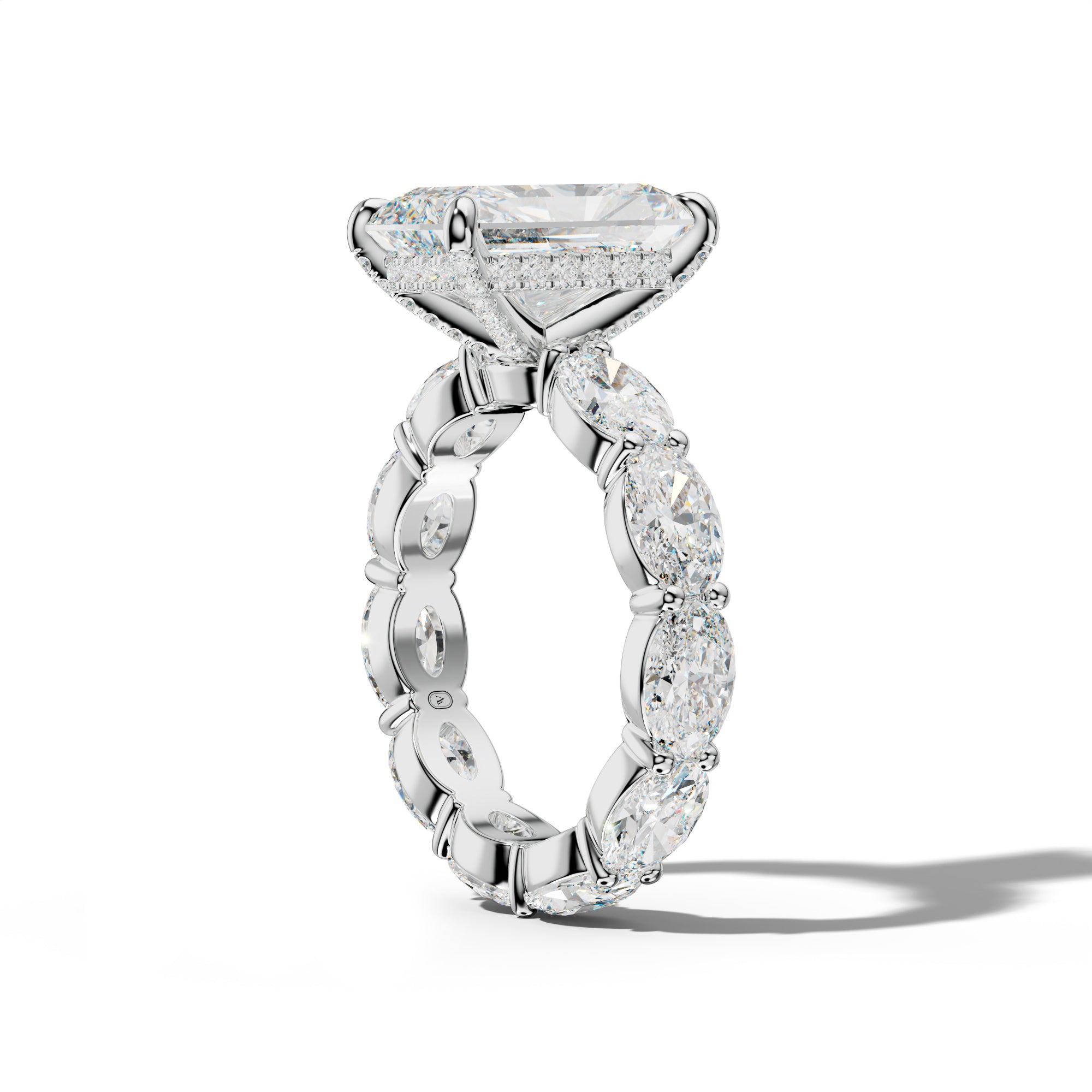 Margaret Radiant Diamond Engagement Ring With East West Oval Side Stones