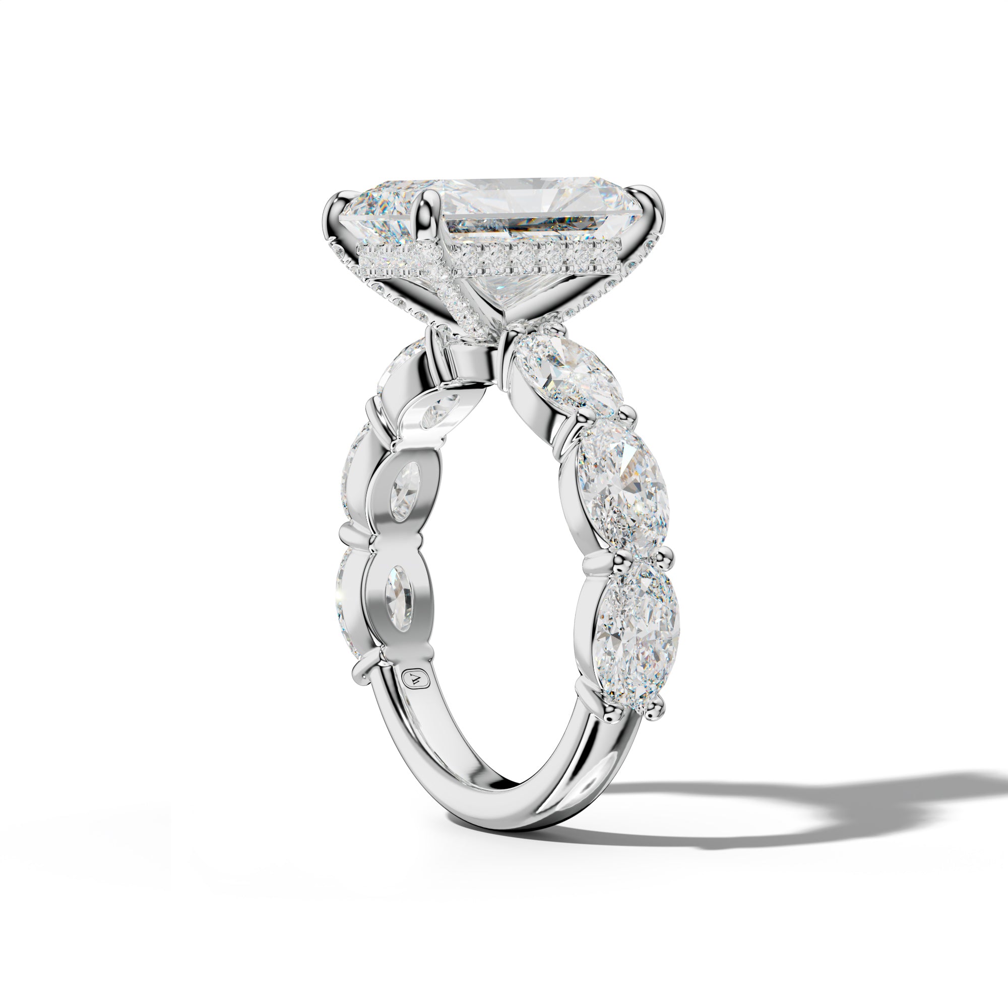 Katherine Radiant Diamond Engagement Ring With East West Oval Side Stones