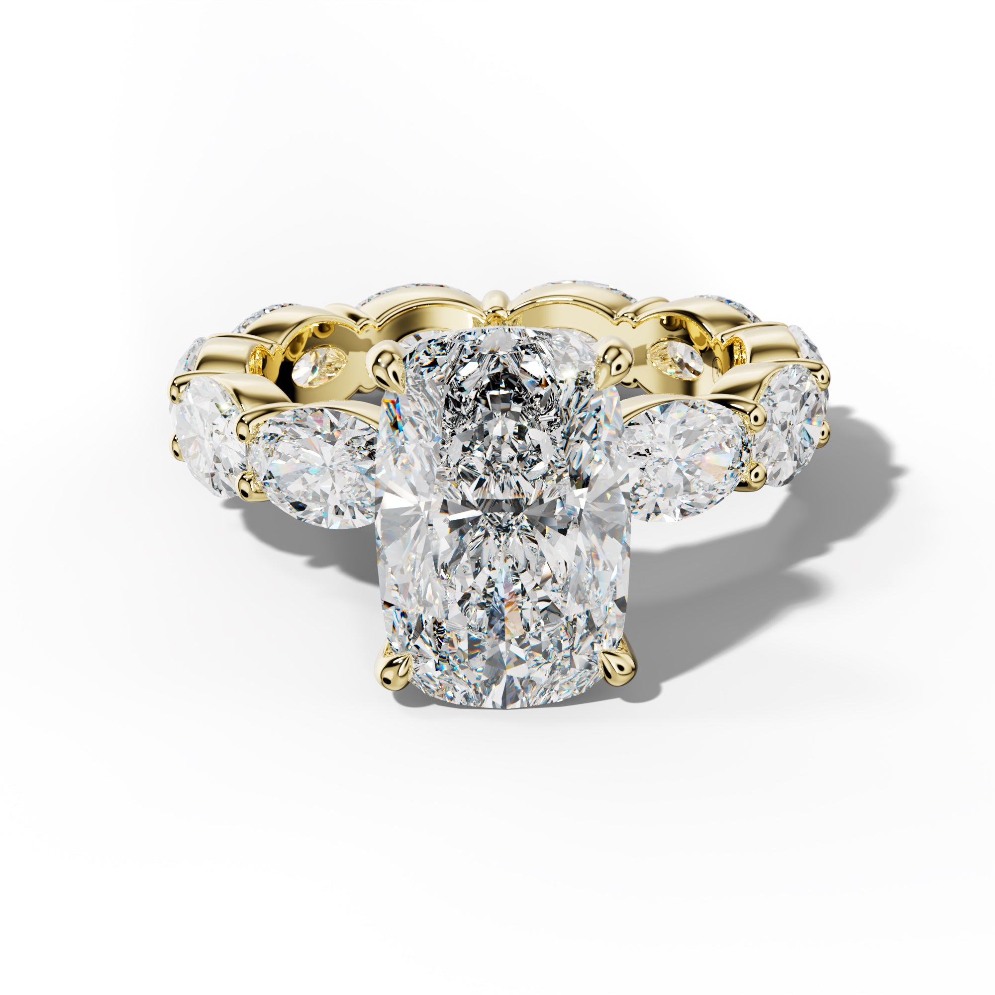 Margaret Elongated Cushion Diamond Engagement Ring With East West Oval Side Stones