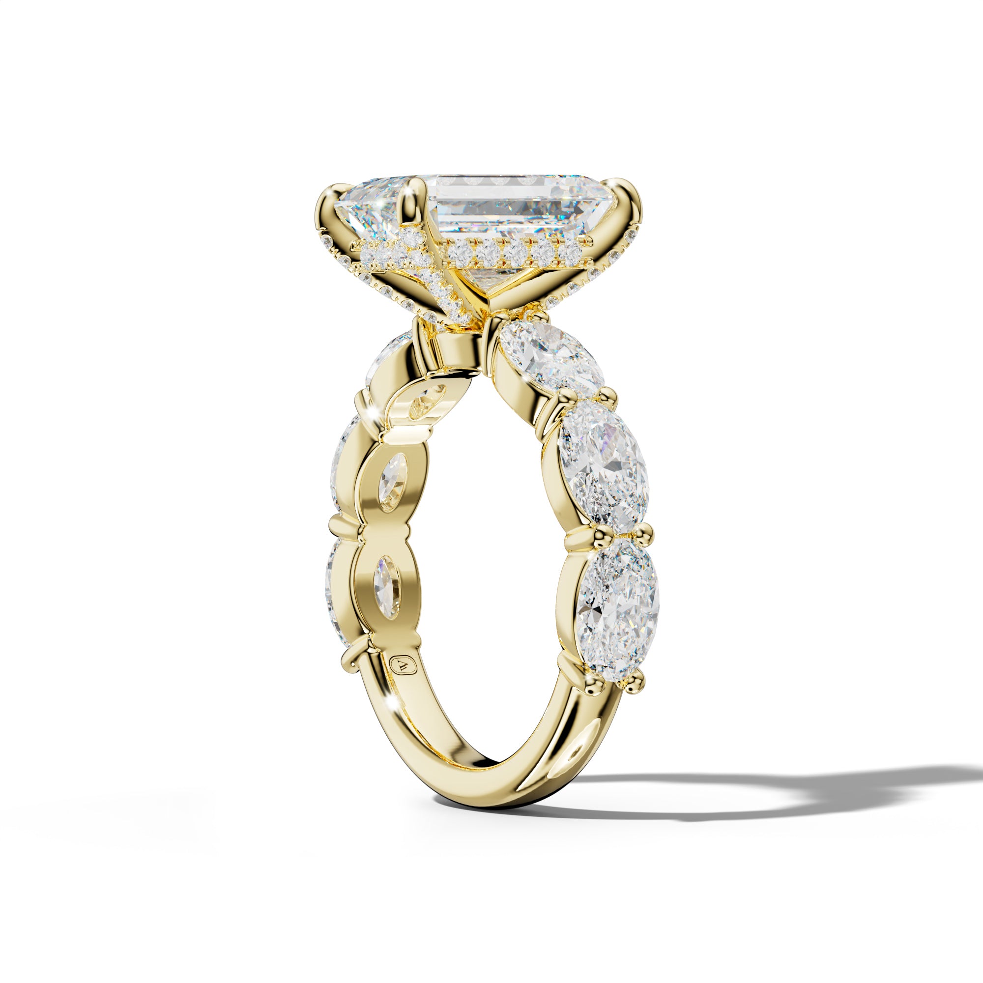 Katherine Emerald Cut Engagement Ring With East West Oval Side Stones