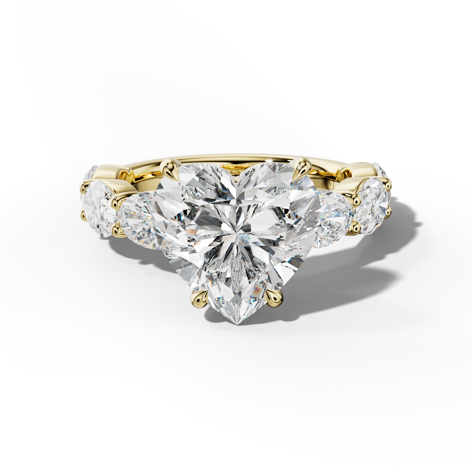 Katherine Heart Diamond Engagement Ring With East West Oval Side Stones
