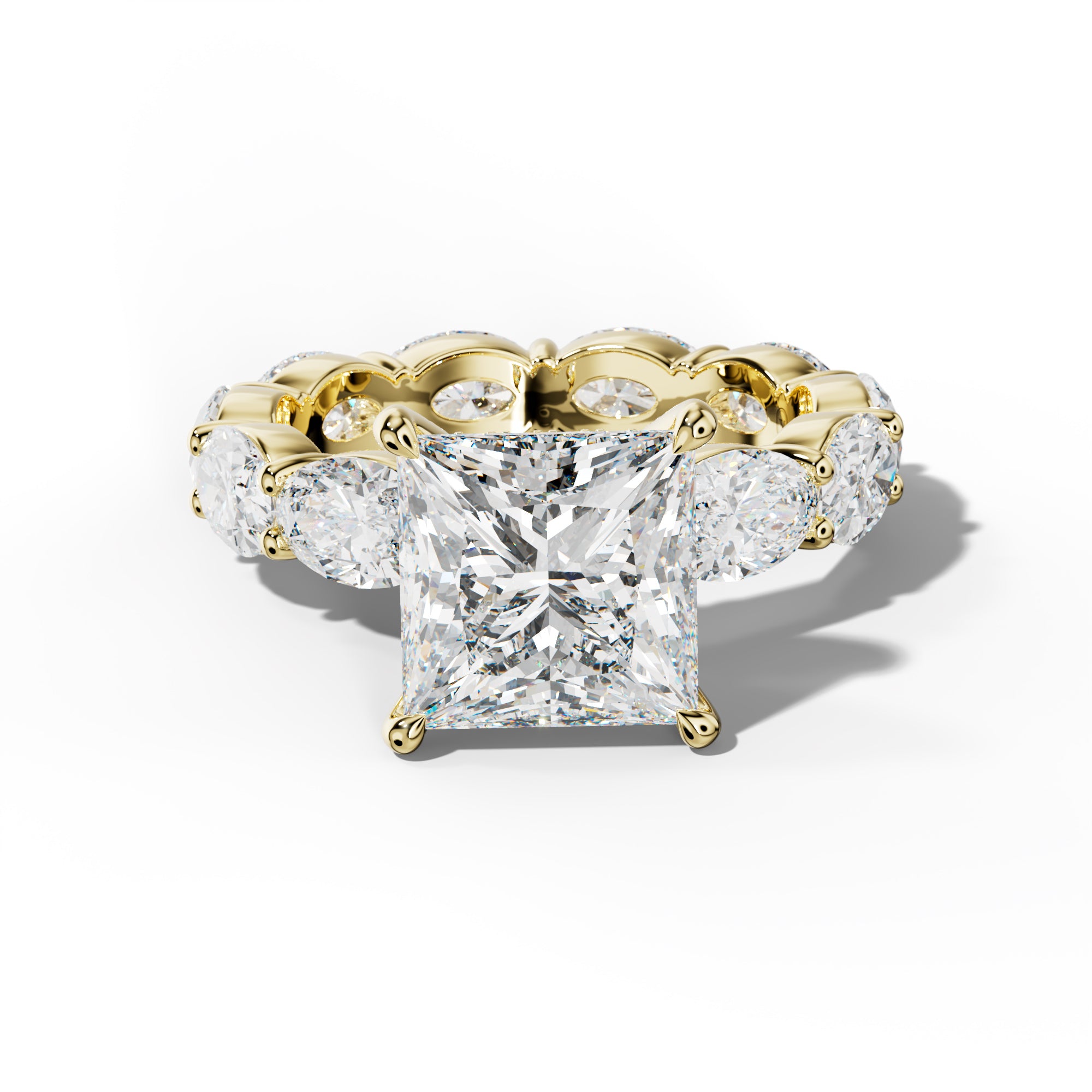 Margaret Princess Cut Engagement Ring With East West Oval Side Stones