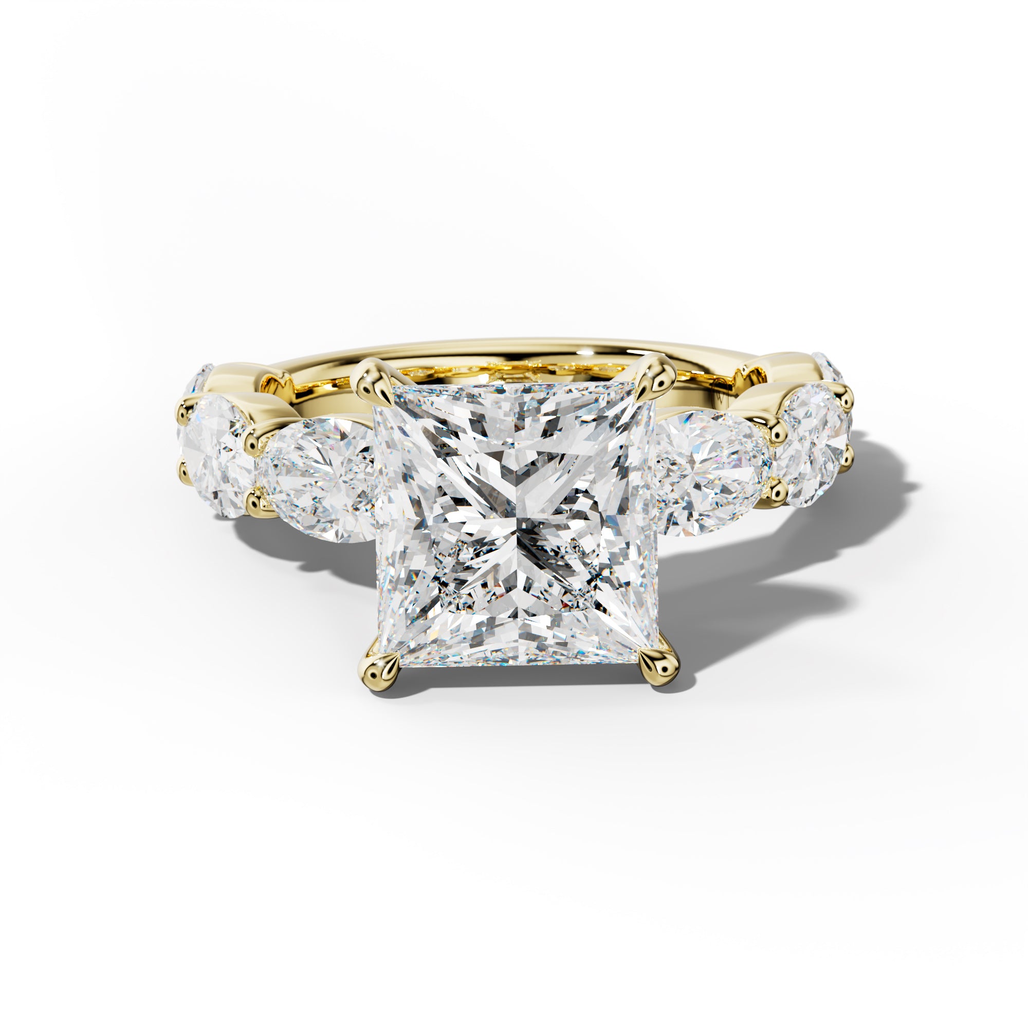 Katherine Princess Cut Engagement Ring With East West Oval Side Stones