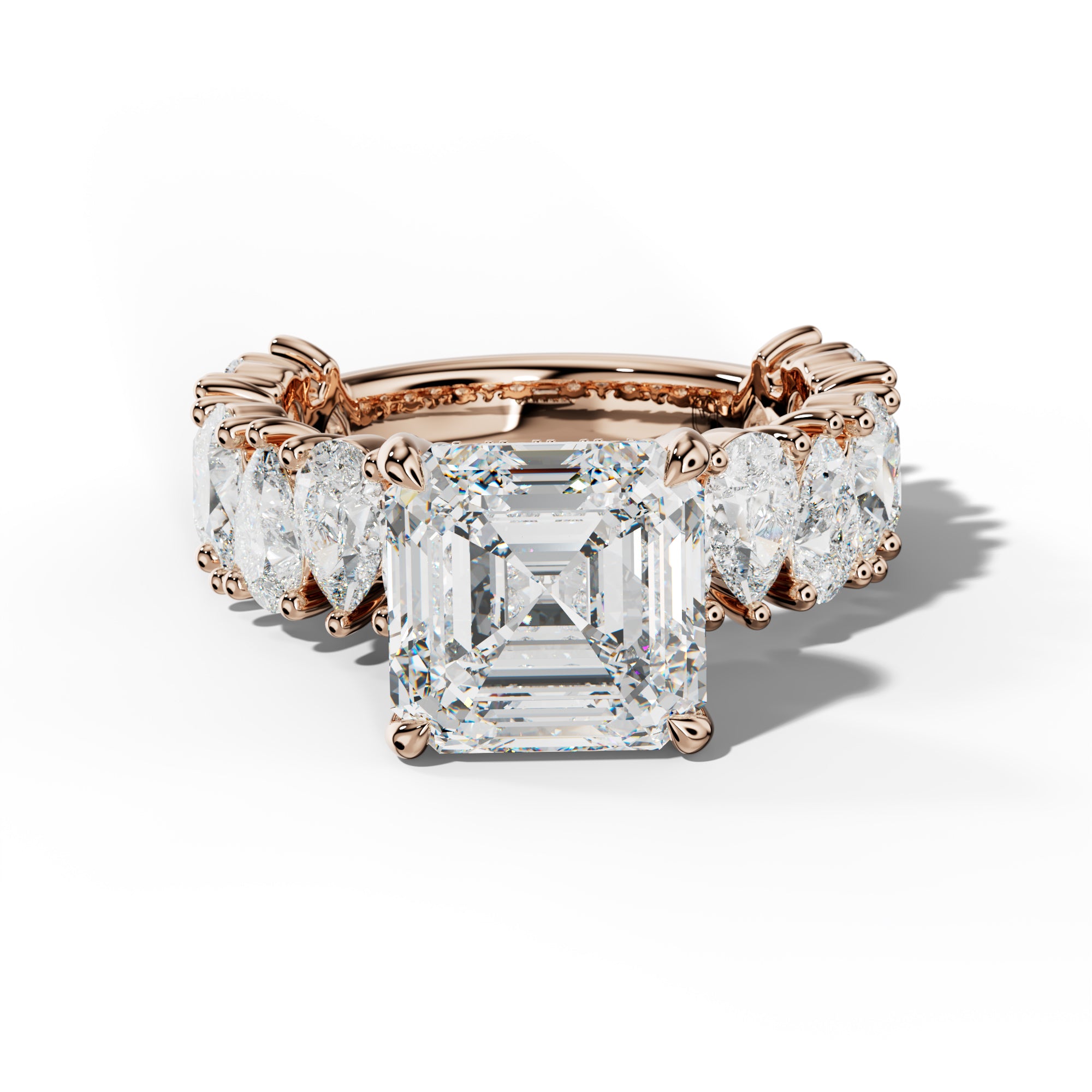 Paula Asscher Diamond Engagement Ring With Pear Shape Side Stones