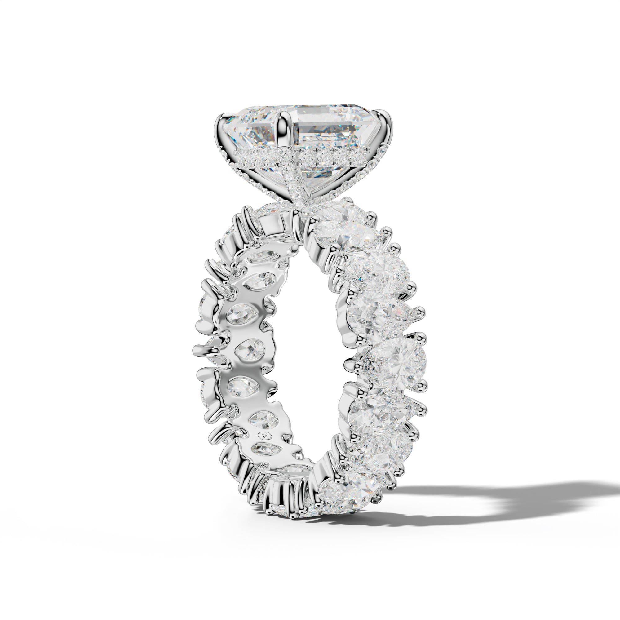 Livia Asscher Diamond Engagement Ring With Pear Shape Side Stones