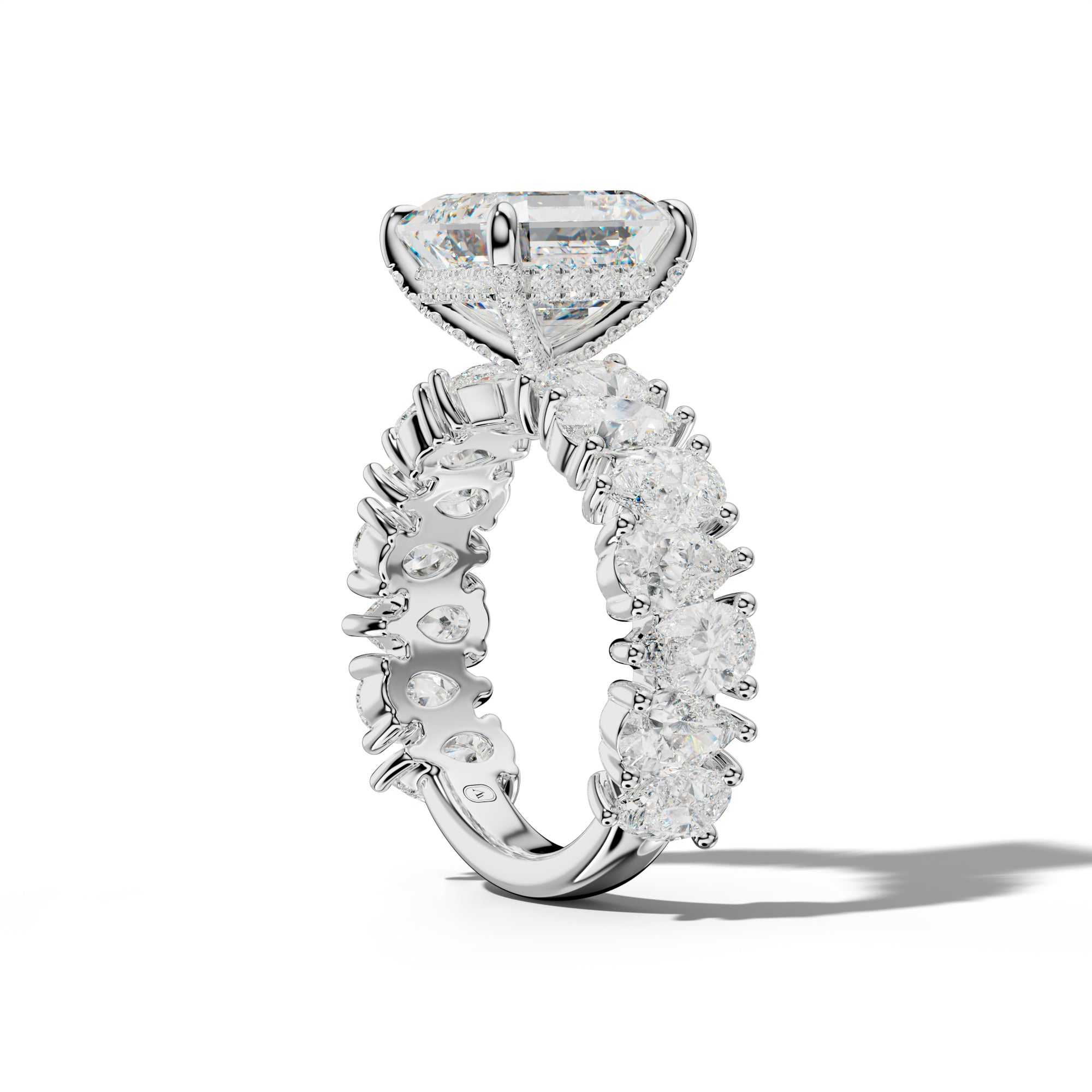 Paula Asscher Diamond Engagement Ring With Pear Shape Side Stones