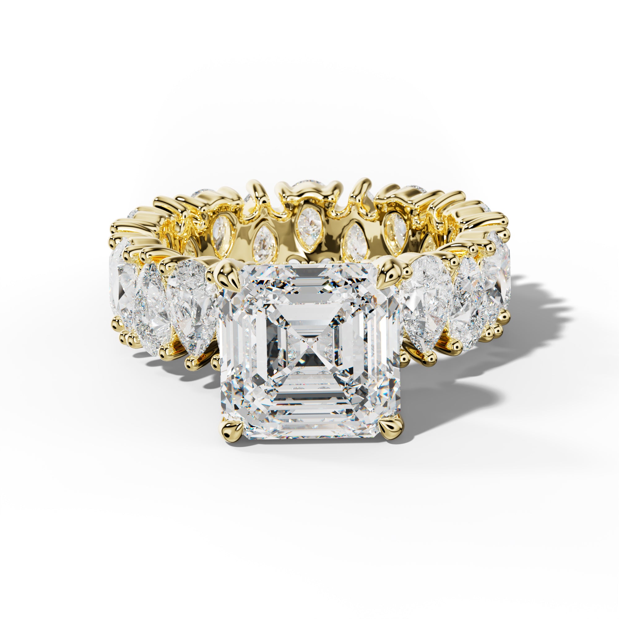 Livia Asscher Diamond Engagement Ring With Pear Shape Side Stones
