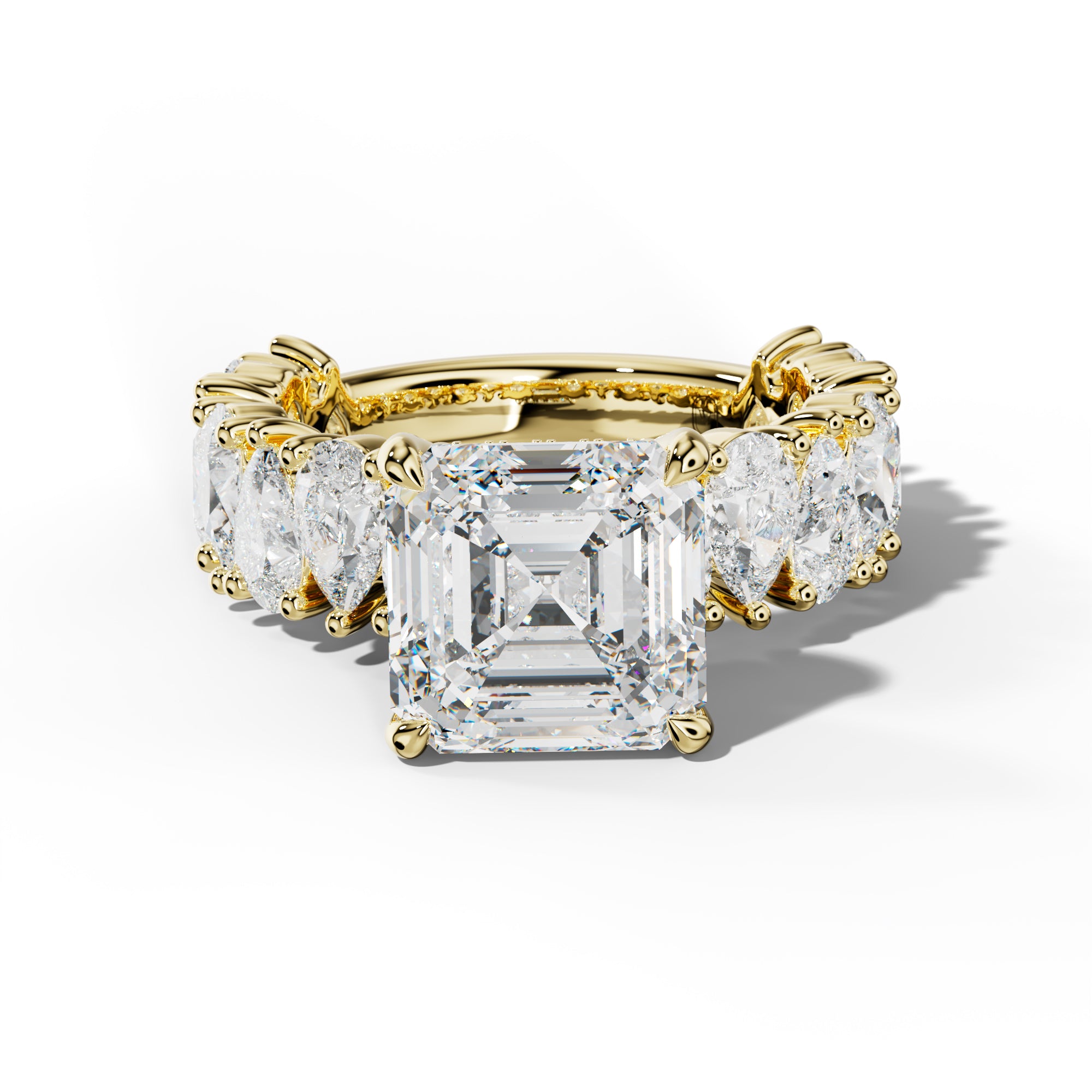 Paula Asscher Diamond Engagement Ring With Pear Shape Side Stones