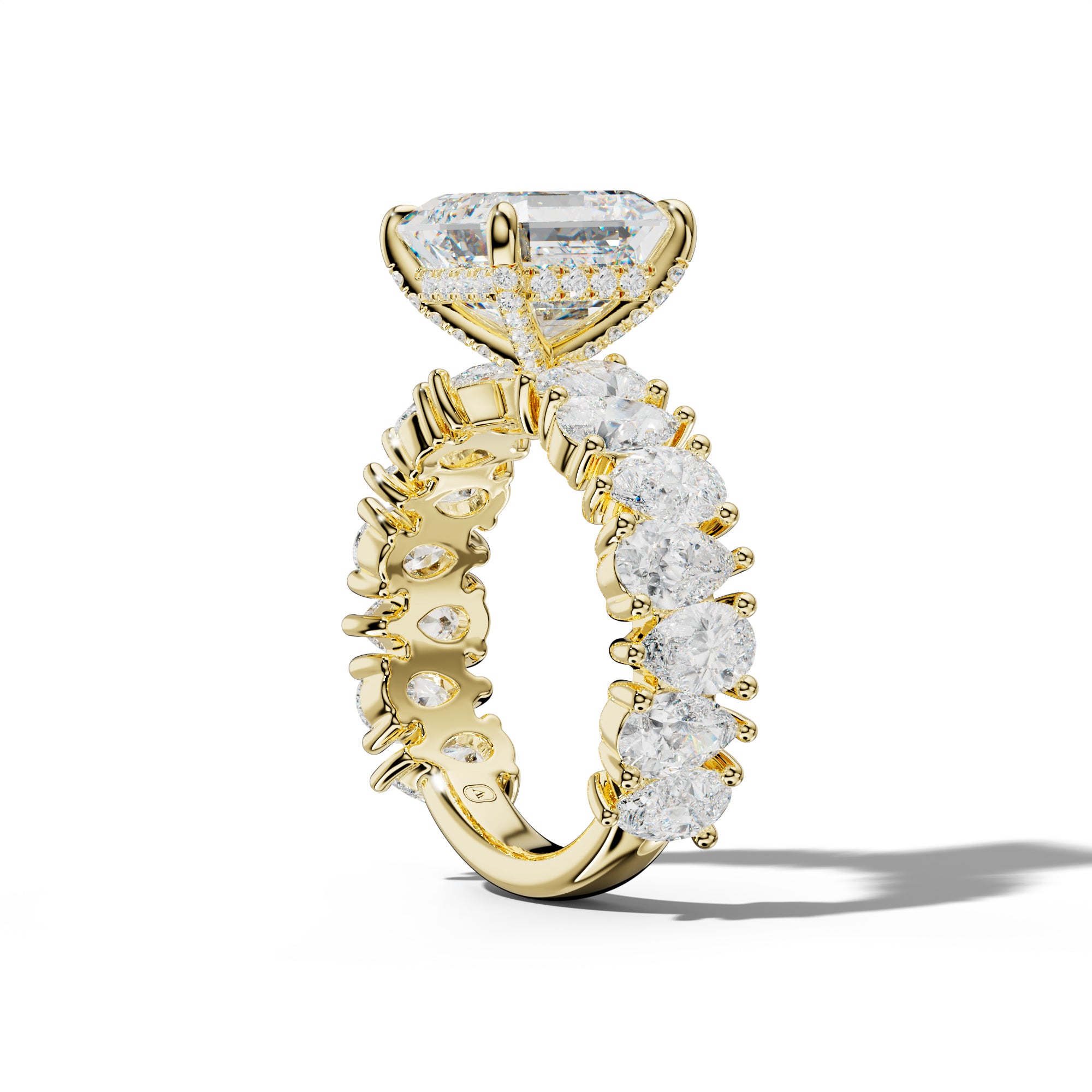 Paula Asscher Diamond Engagement Ring With Pear Shape Side Stones