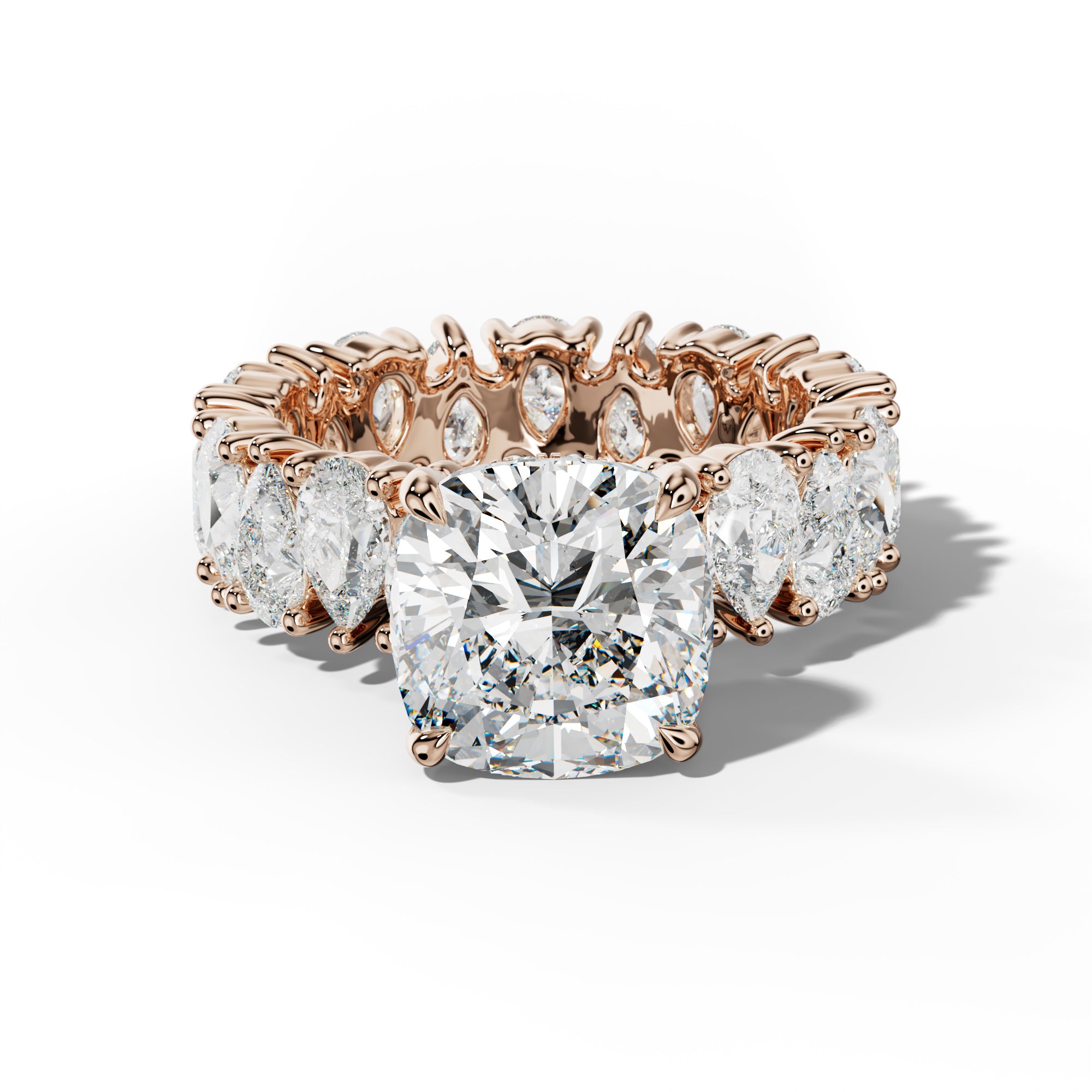 Livia Cushion Diamond Engagement Ring With Pear Shape Side Stones