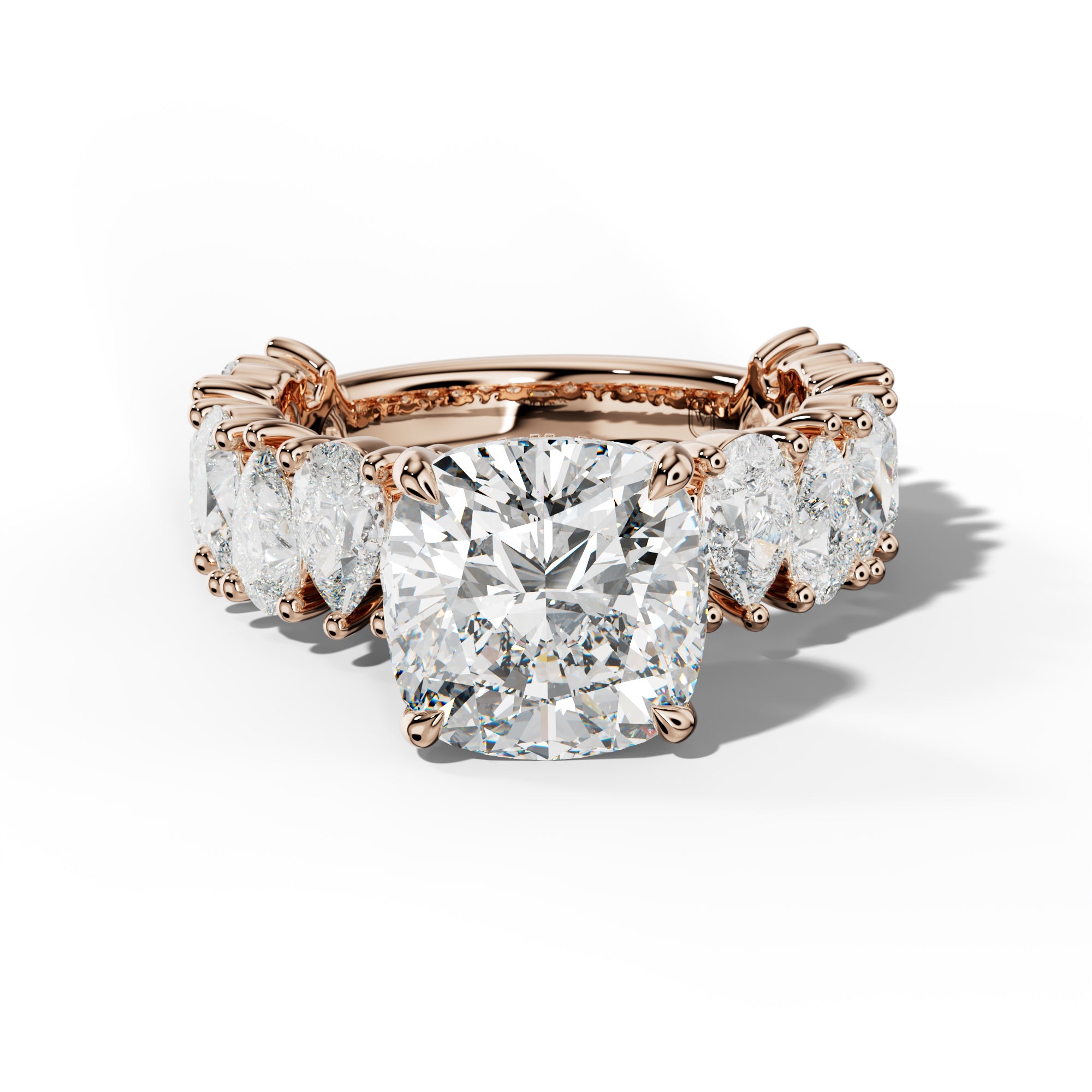 Paula Cushion Diamond Engagement Ring With Pear Shape Side Stones