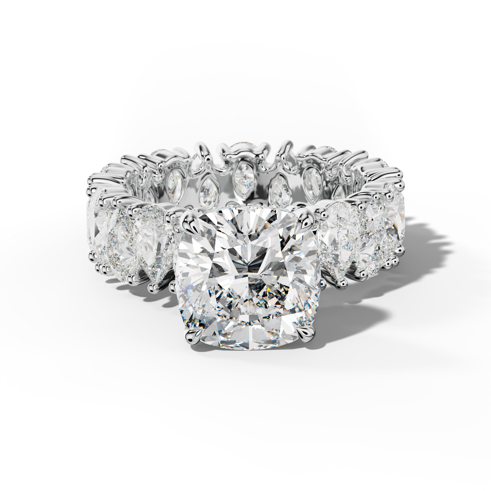Livia Cushion Diamond Engagement Ring With Pear Shape Side Stones