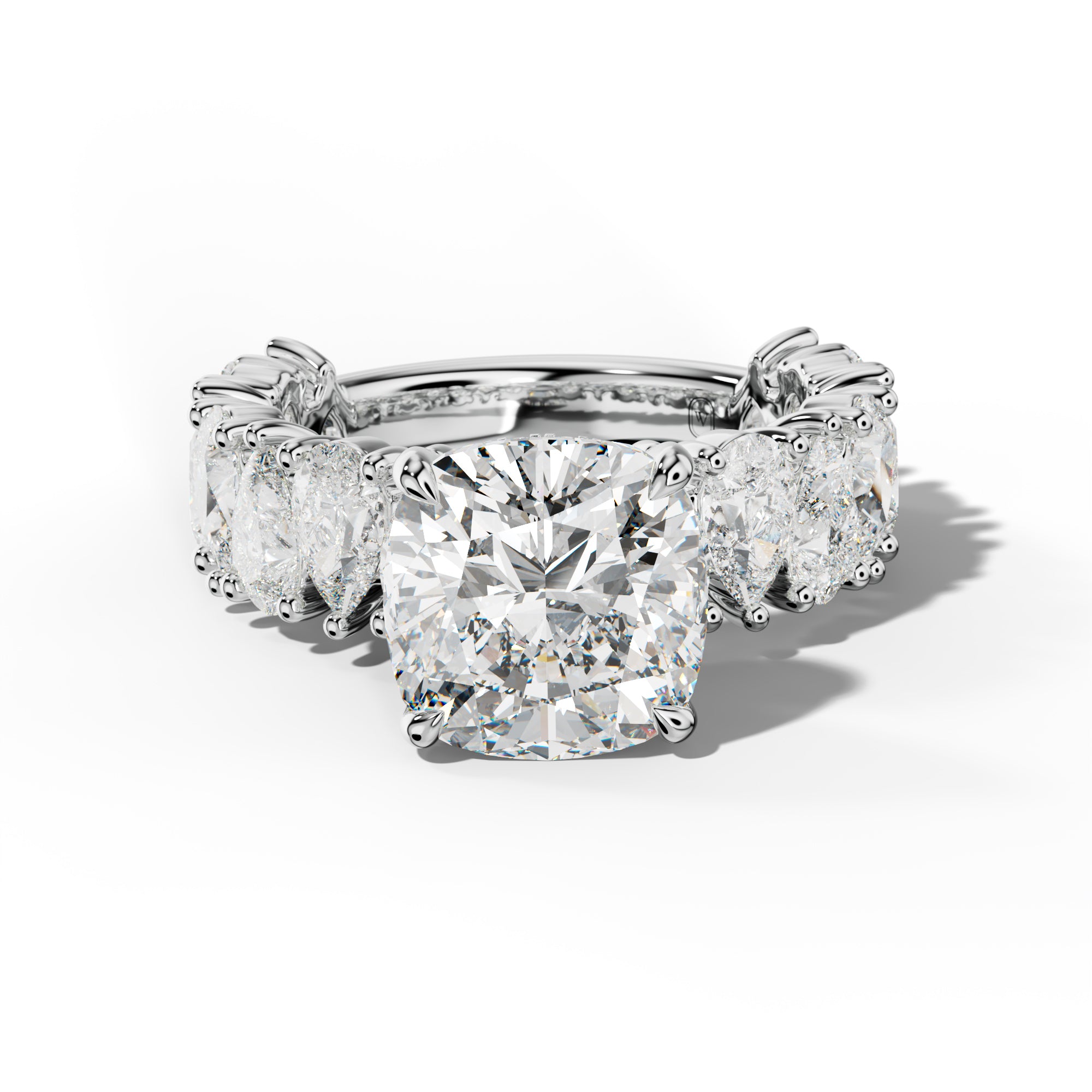 Paula Cushion Diamond Engagement Ring With Pear Shape Side Stones