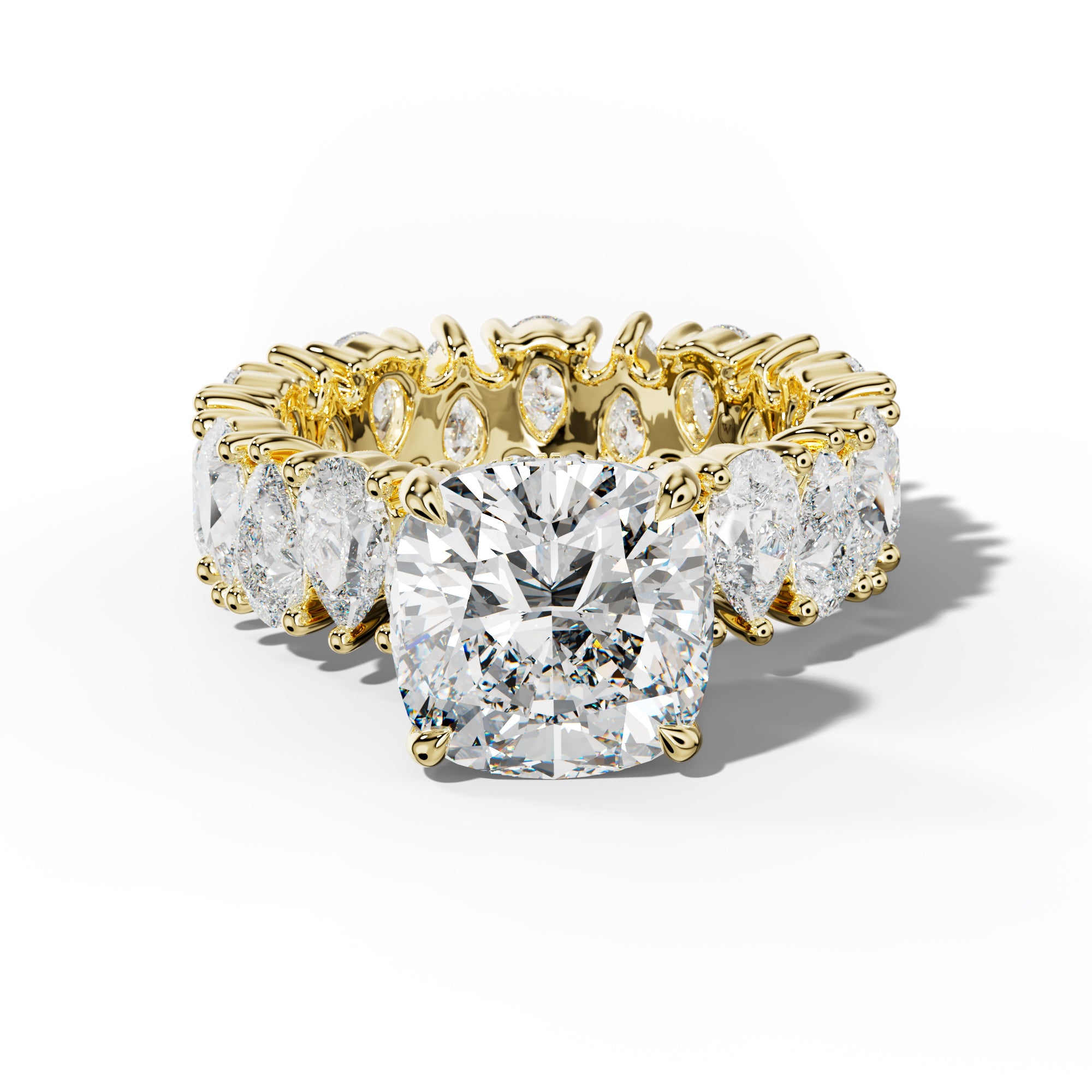 Livia Cushion Diamond Engagement Ring With Pear Shape Side Stones