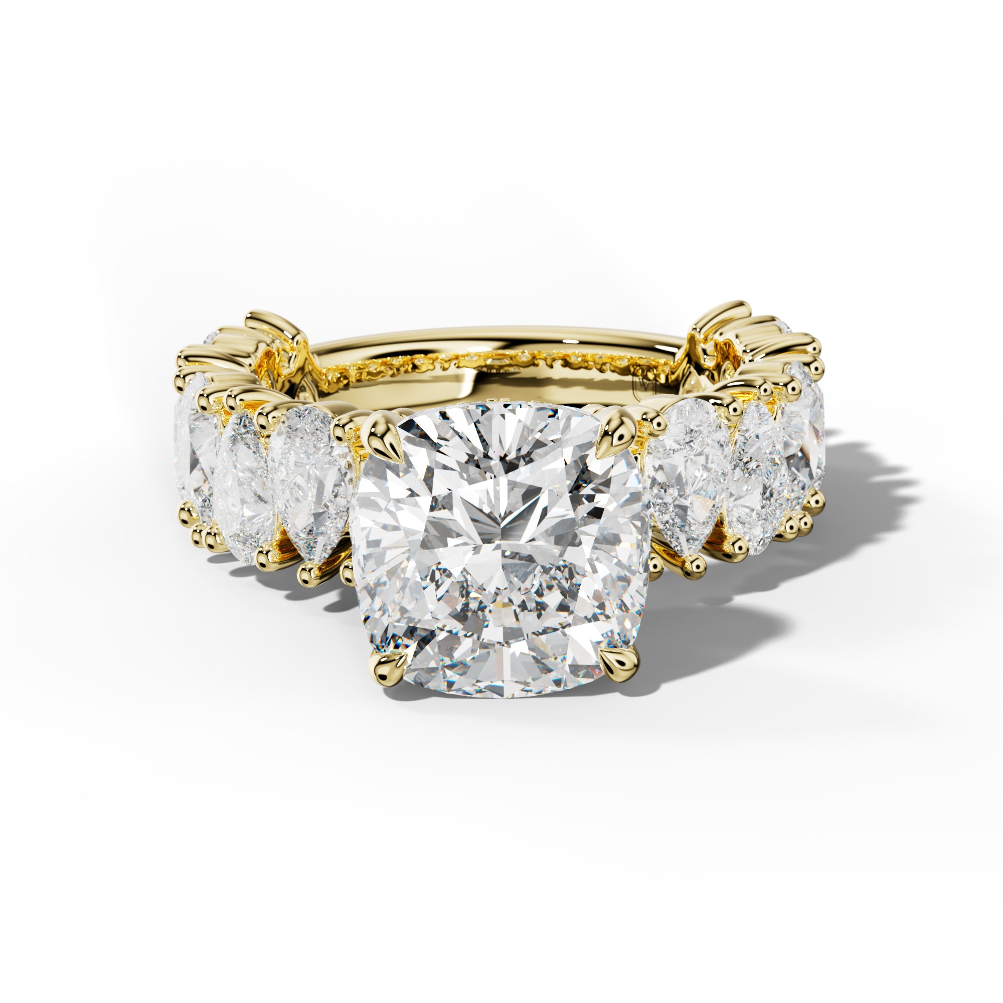 Paula Cushion Diamond Engagement Ring With Pear Shape Side Stones