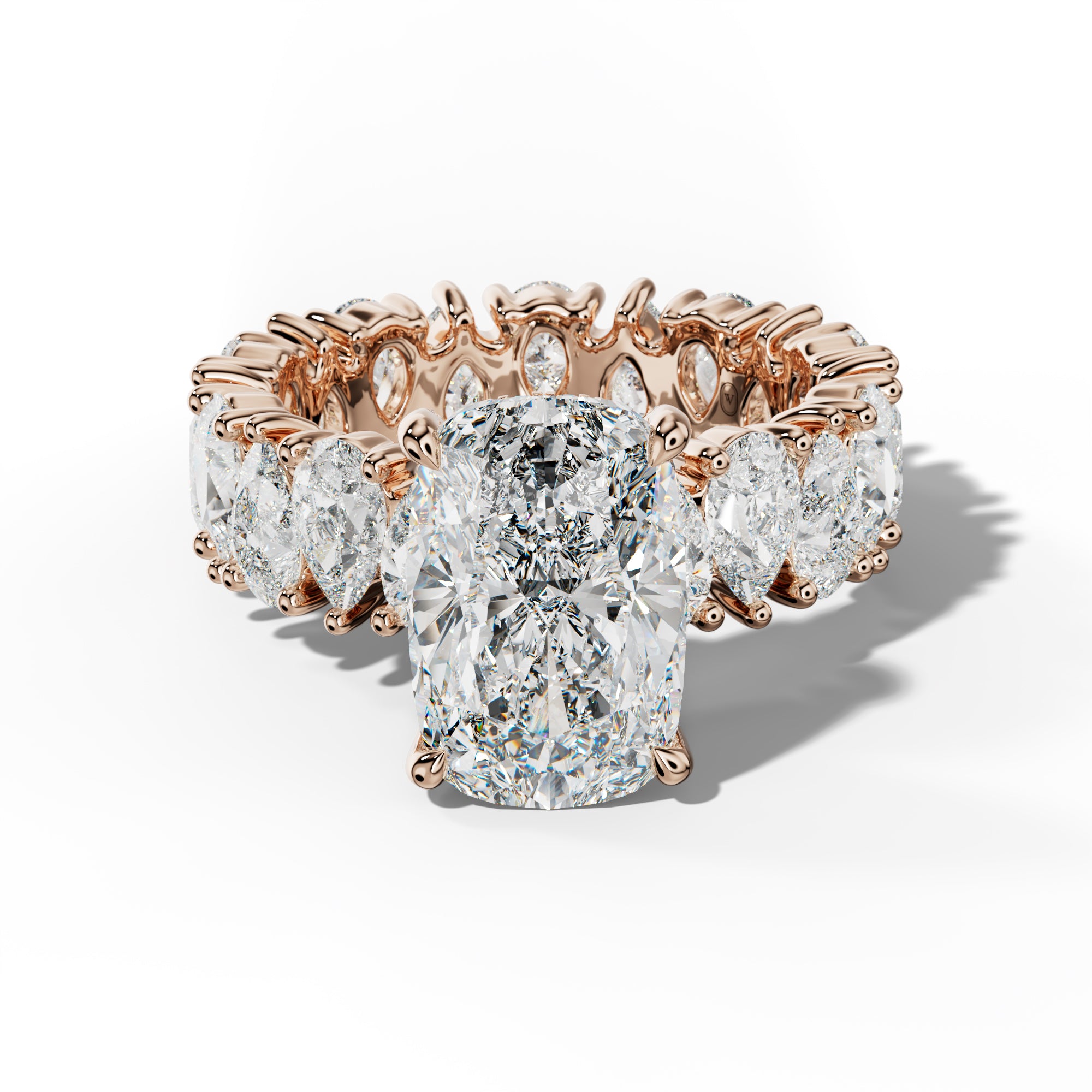Livia Elongated Cushion Diamond Engagement Ring With Pear Shape Side Stones