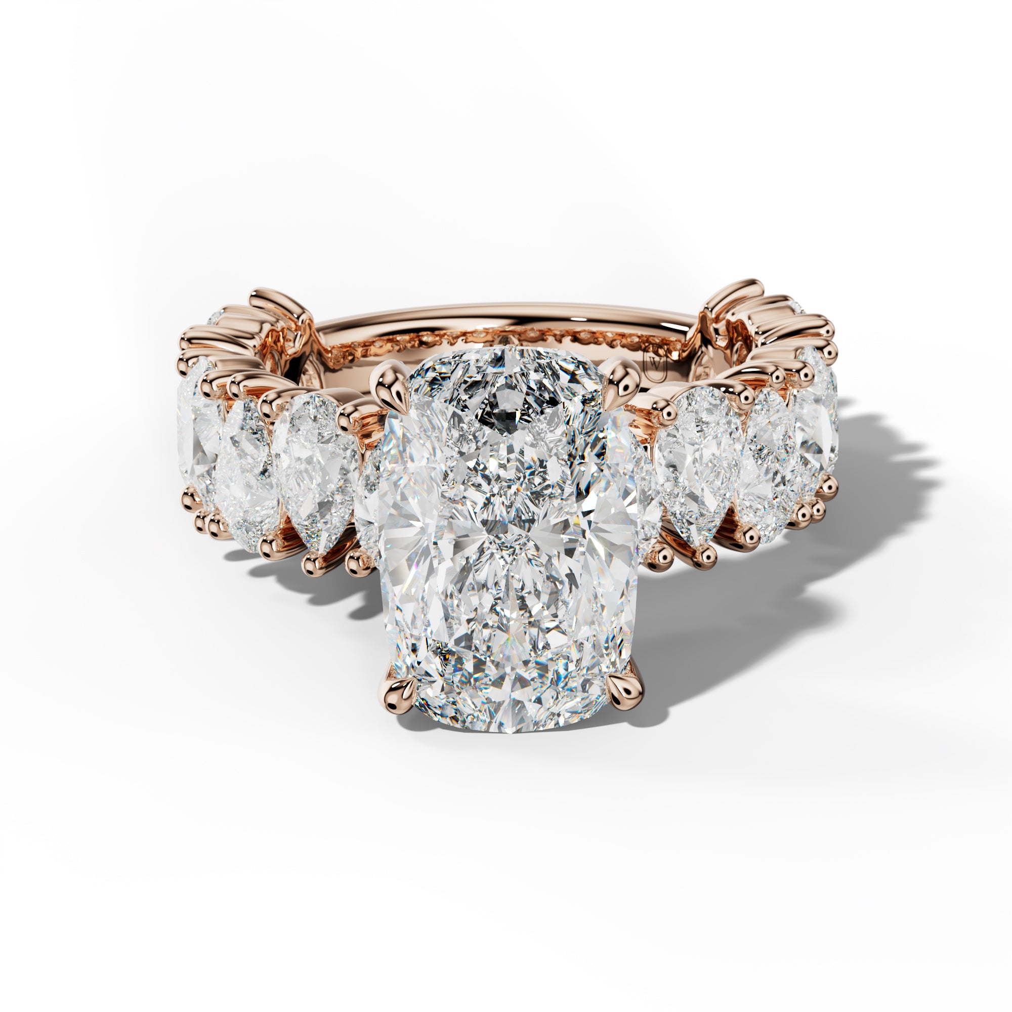 Paula Elongated Cushion Diamond Engagement Ring With Pear Shape Side Stones
