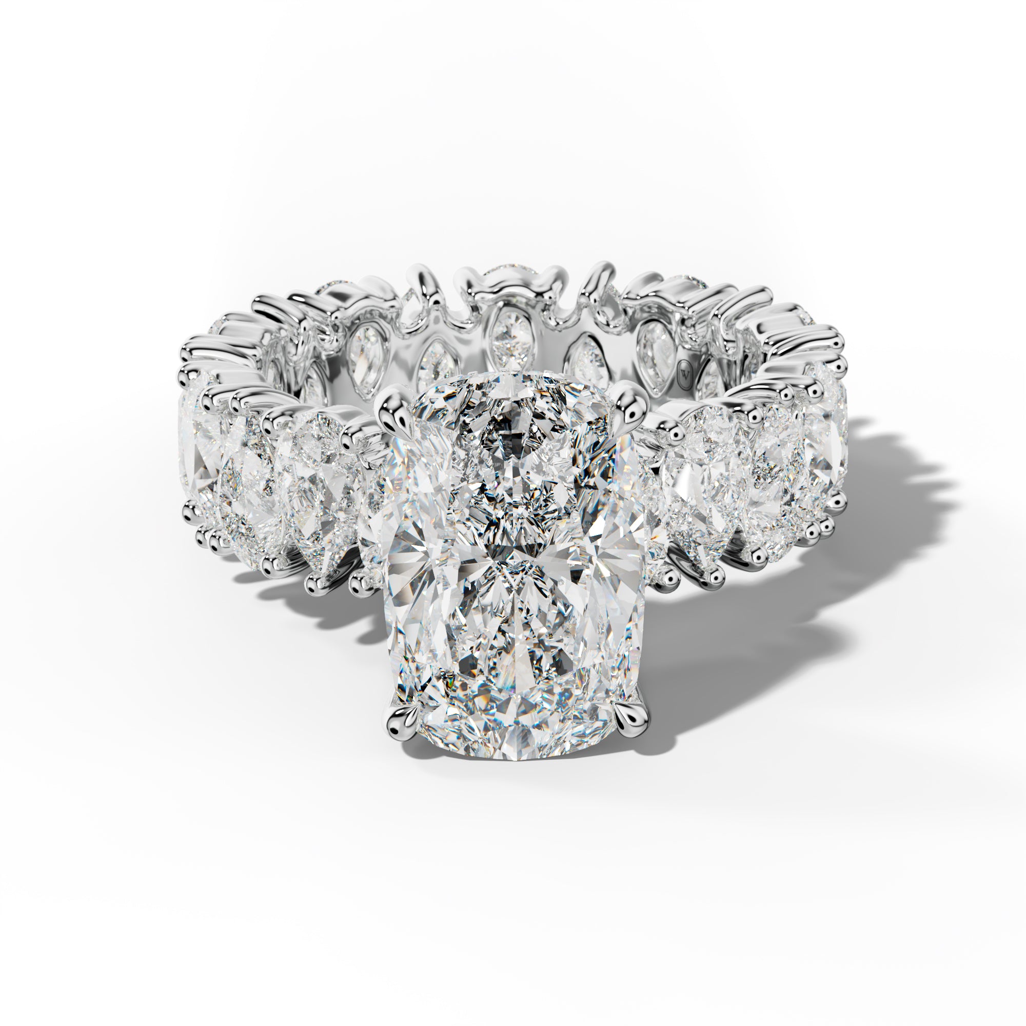 Livia Elongated Cushion Diamond Engagement Ring With Pear Shape Side Stones