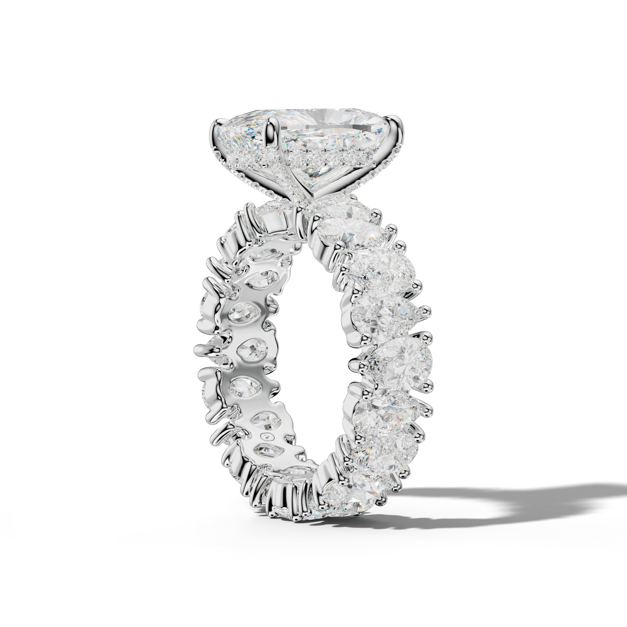 Livia Elongated Cushion Diamond Engagement Ring With Pear Shape Side Stones